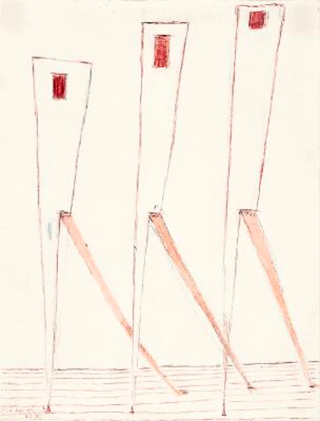Louise Bourgeois: "The Accident". Signed LB 92. Mixed media on paper.