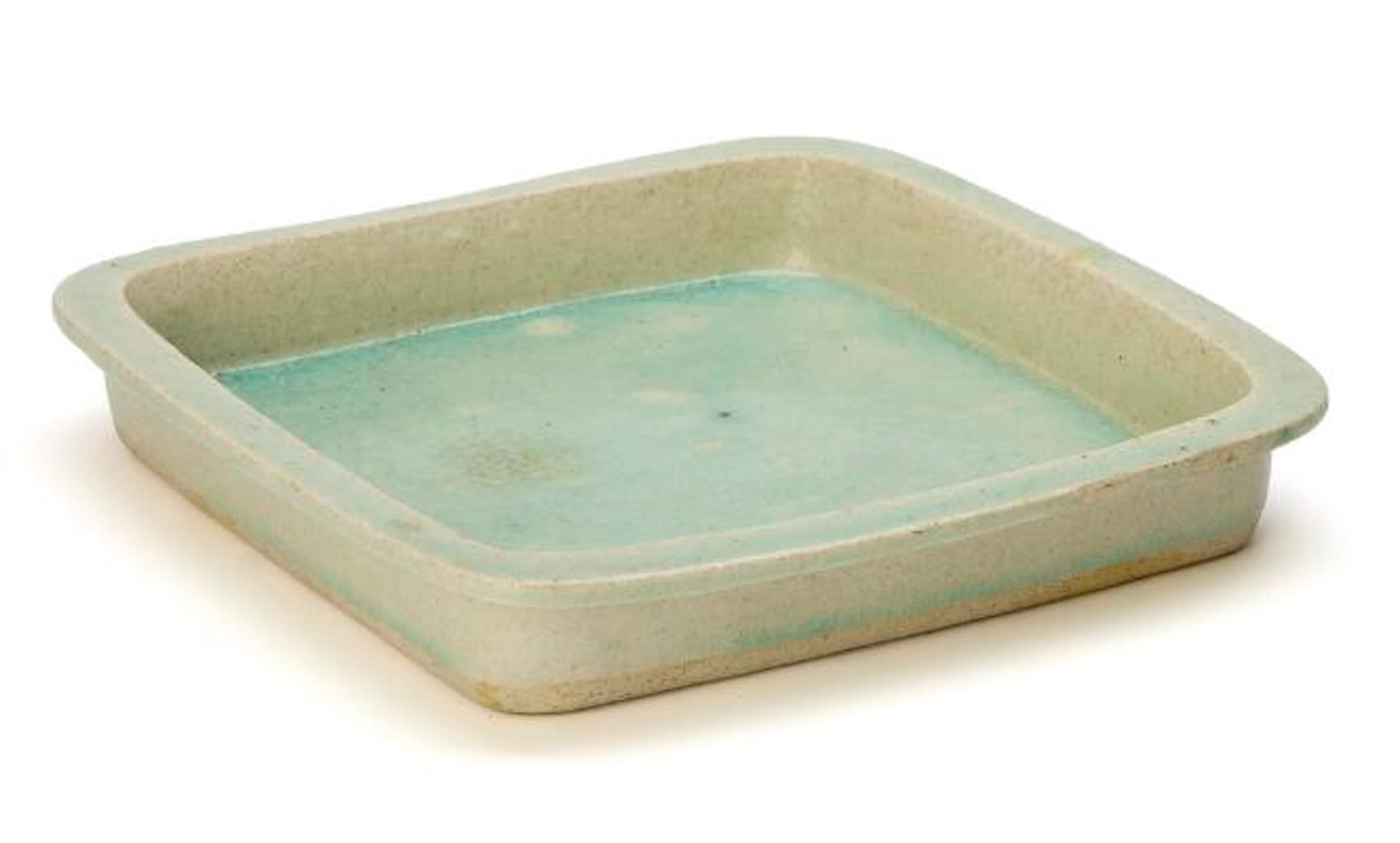 Christian Poulsen: Large, four-sided stoneware dish. Decorated with