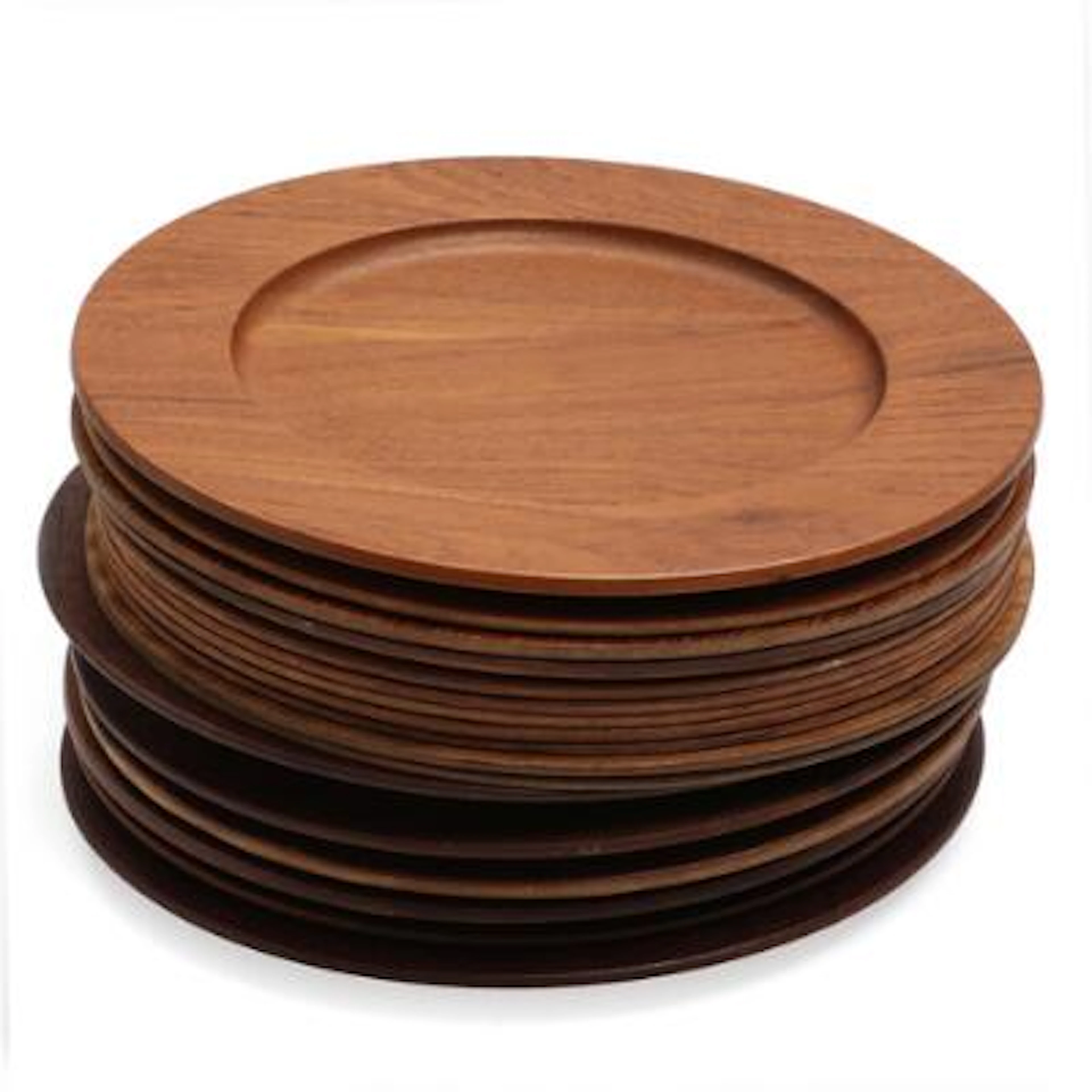 Danish design: 18 teak cover plates. Unmarked. Diam. 27-28 cm. (18)