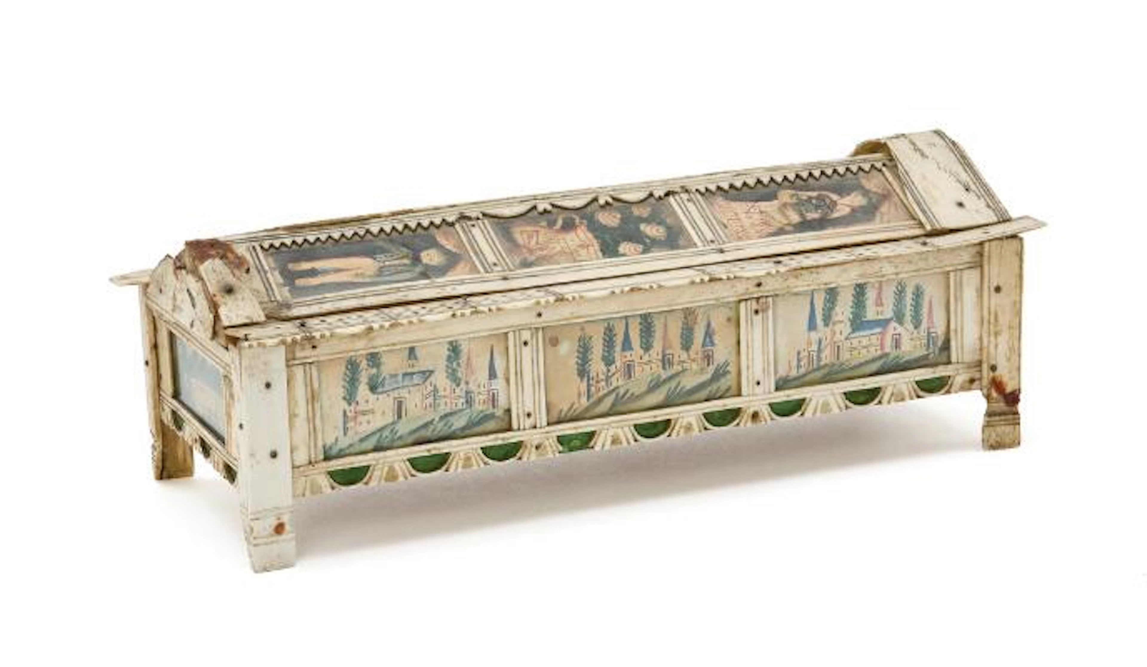 Bone game box for dominoes. Manufactured by prisoners of war during