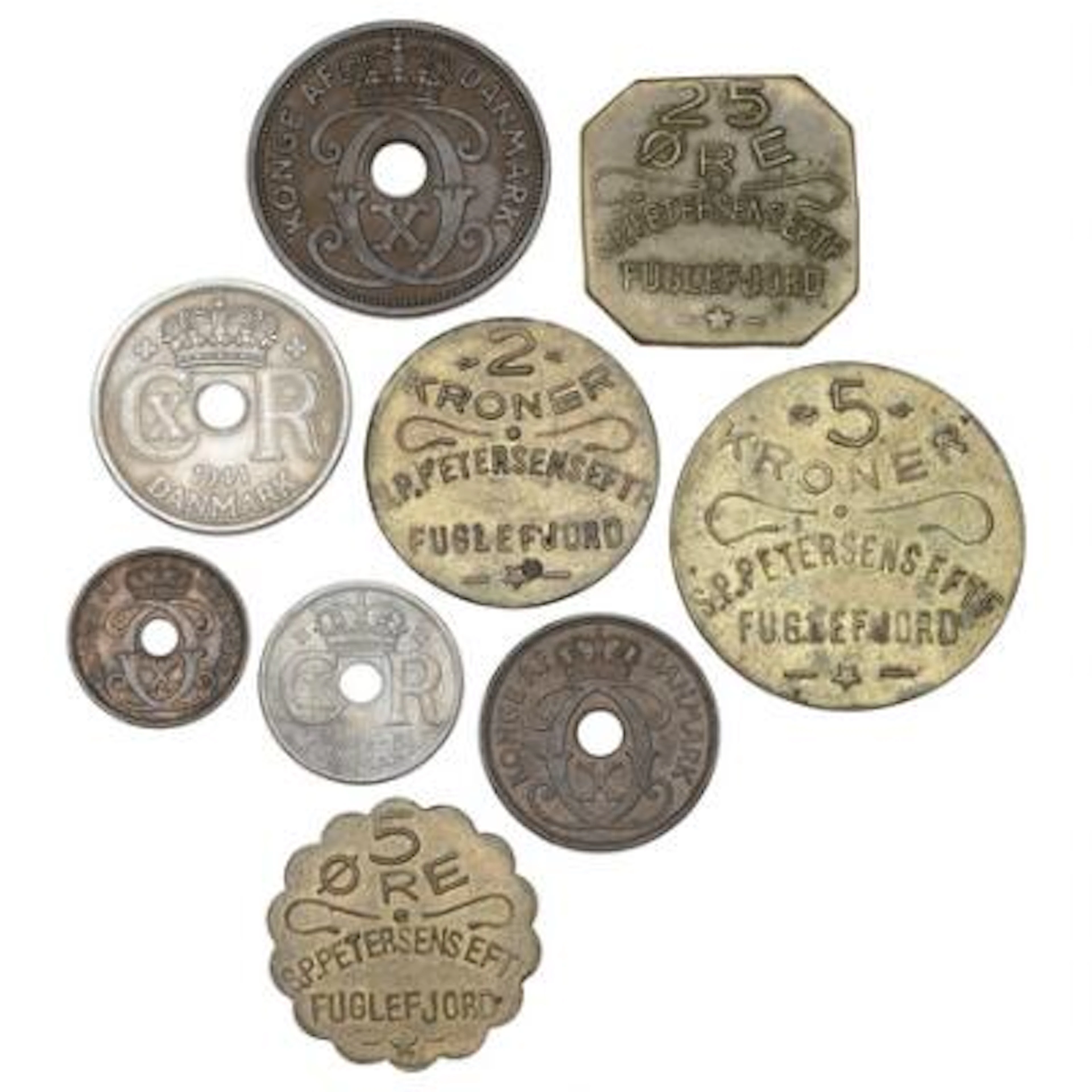 Faroe Islands, 1, 2, 5, 10 and 25 øre 1941, Sieg 1–5, complete set;