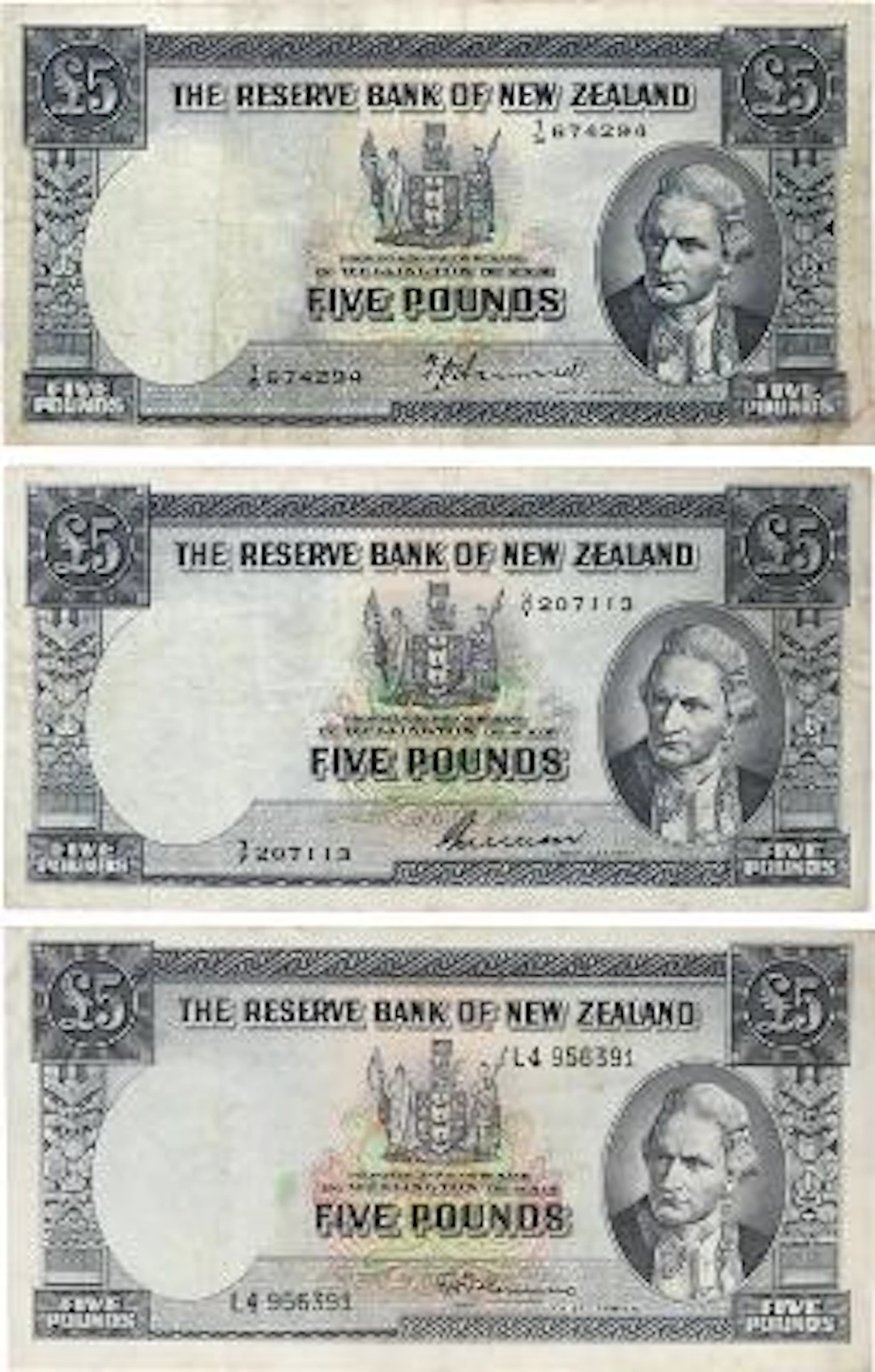 New Zealand, 5 Pounds nd (1940-55), (1955-56), (1960-67), Pick 160a