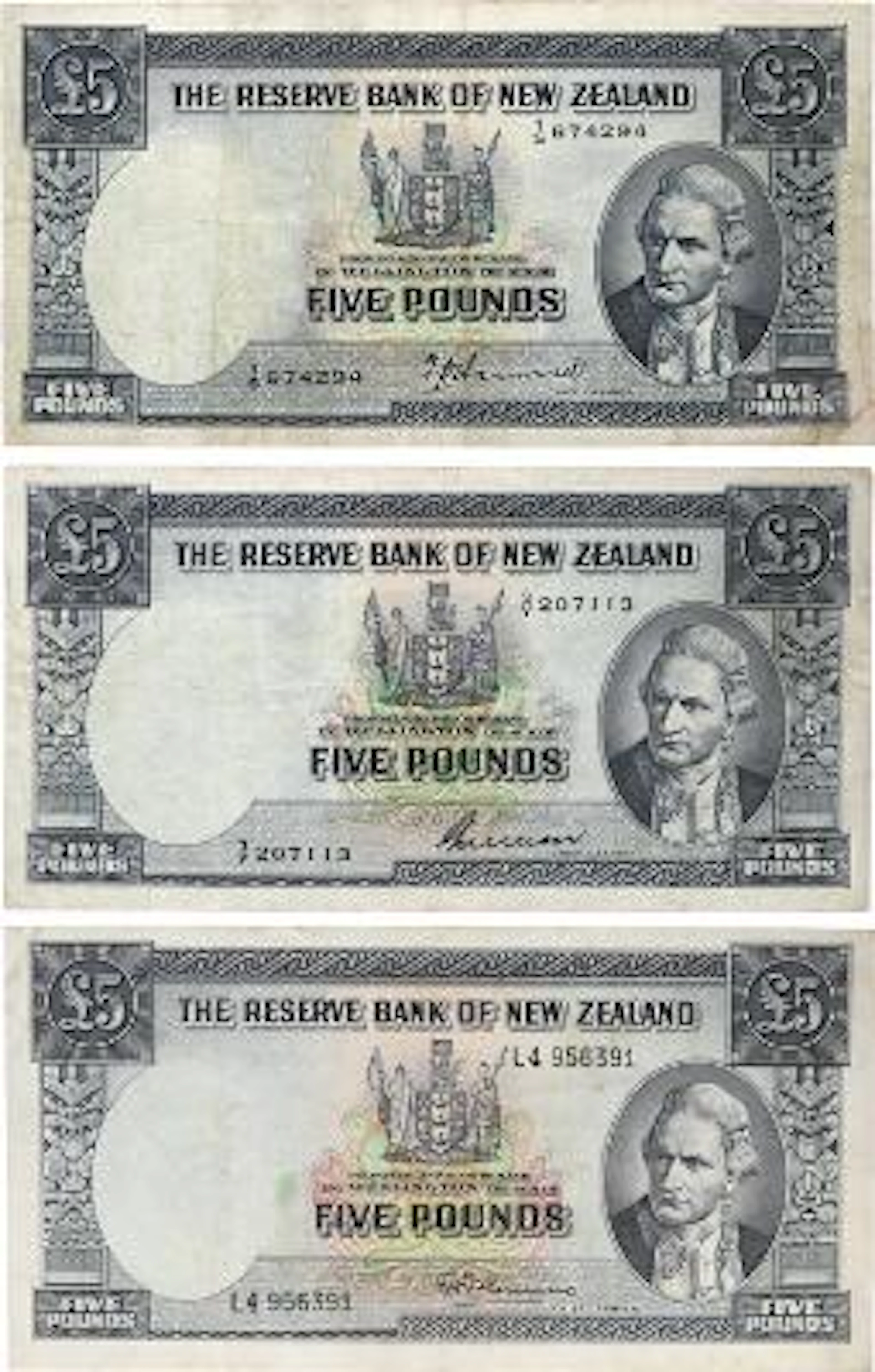New Zealand, 5 Pounds nd (1940-55), (1955-56), (1960-67), Pick 160a