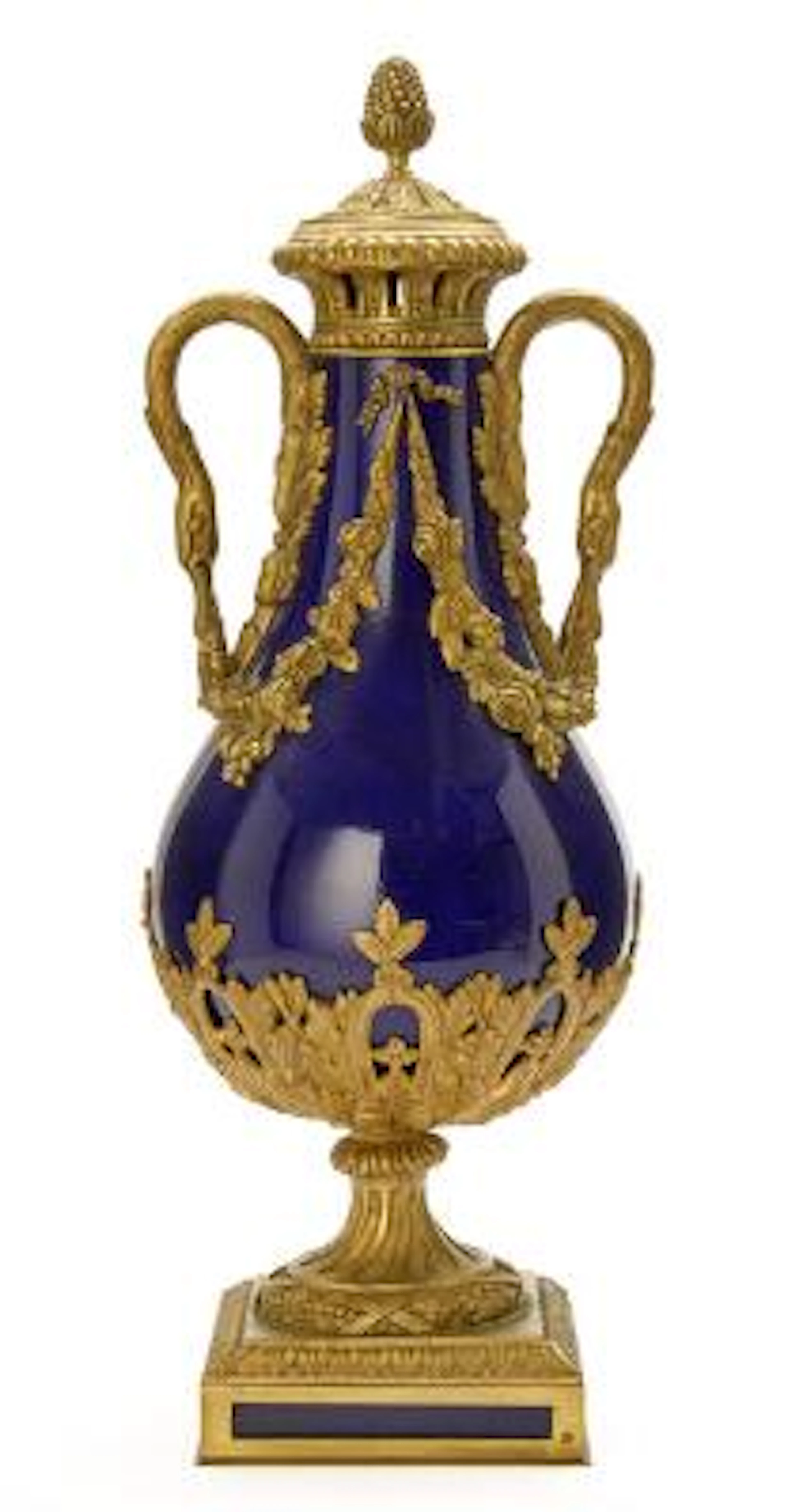 A large French Napoleon III porcelain vase, richly mounted with gilt