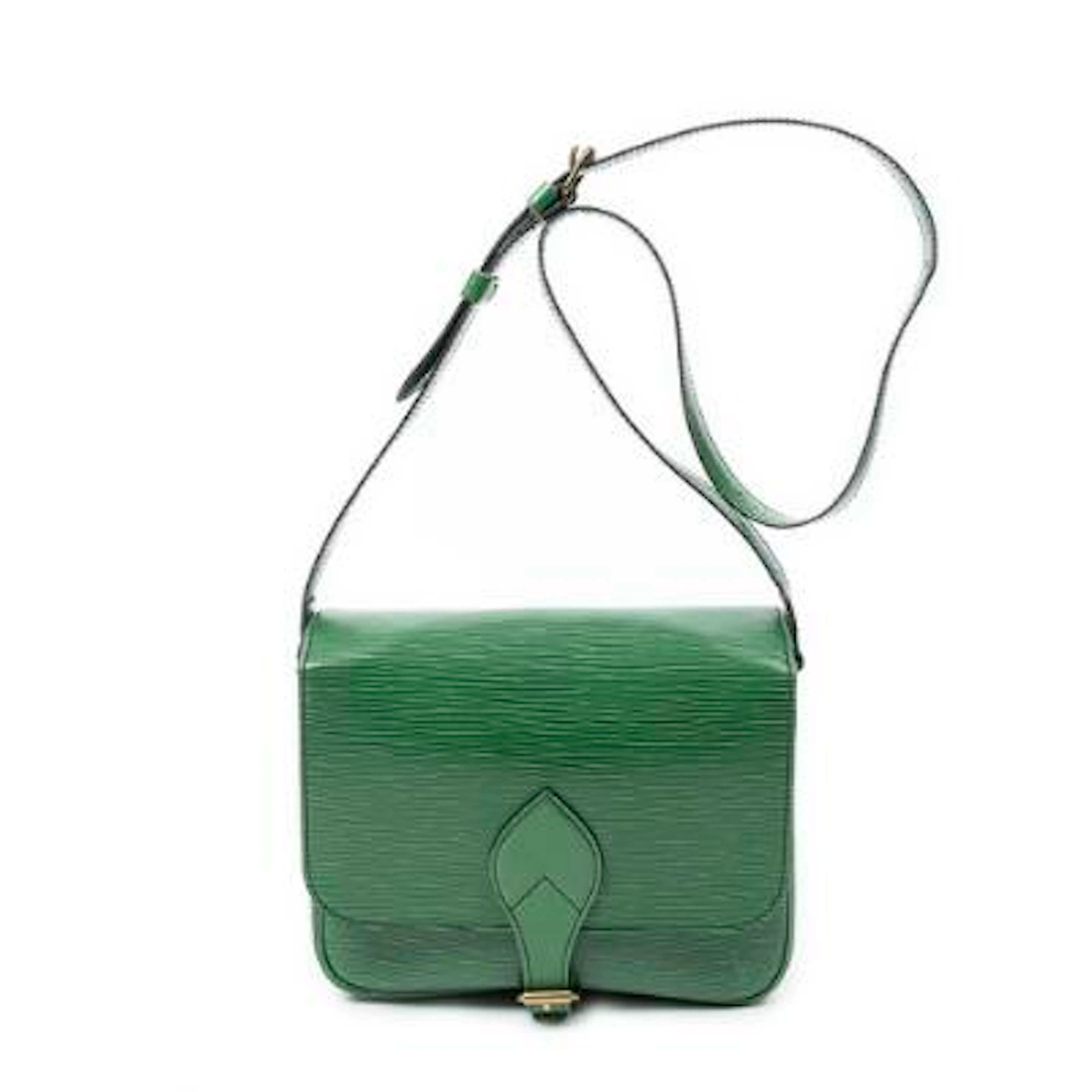 Louis Vuitton: A "Cartouchiere" bag of green Epi-leather with gold-tone