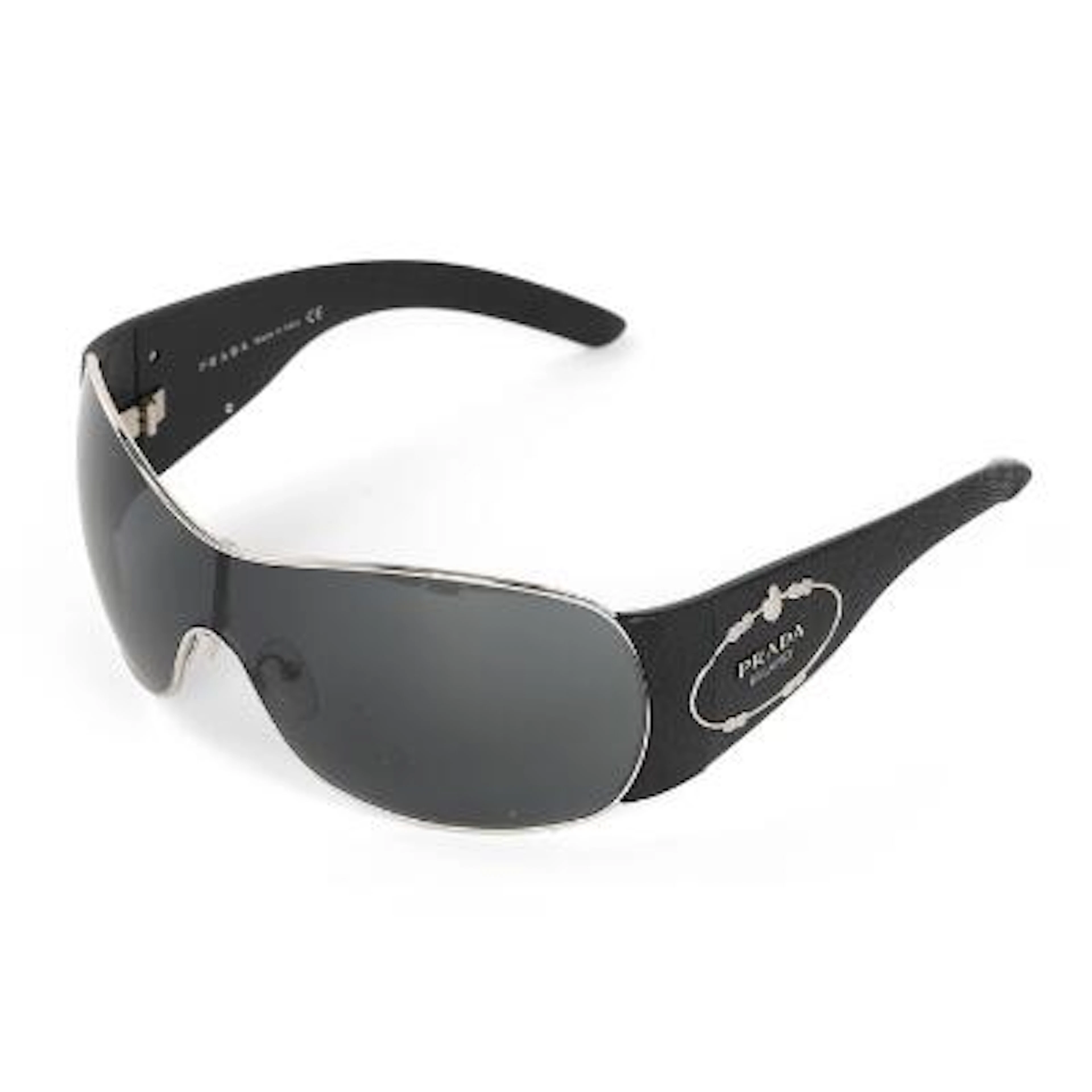 Prada: A pair of sunglasses with dark glass and black frames. – Bruun