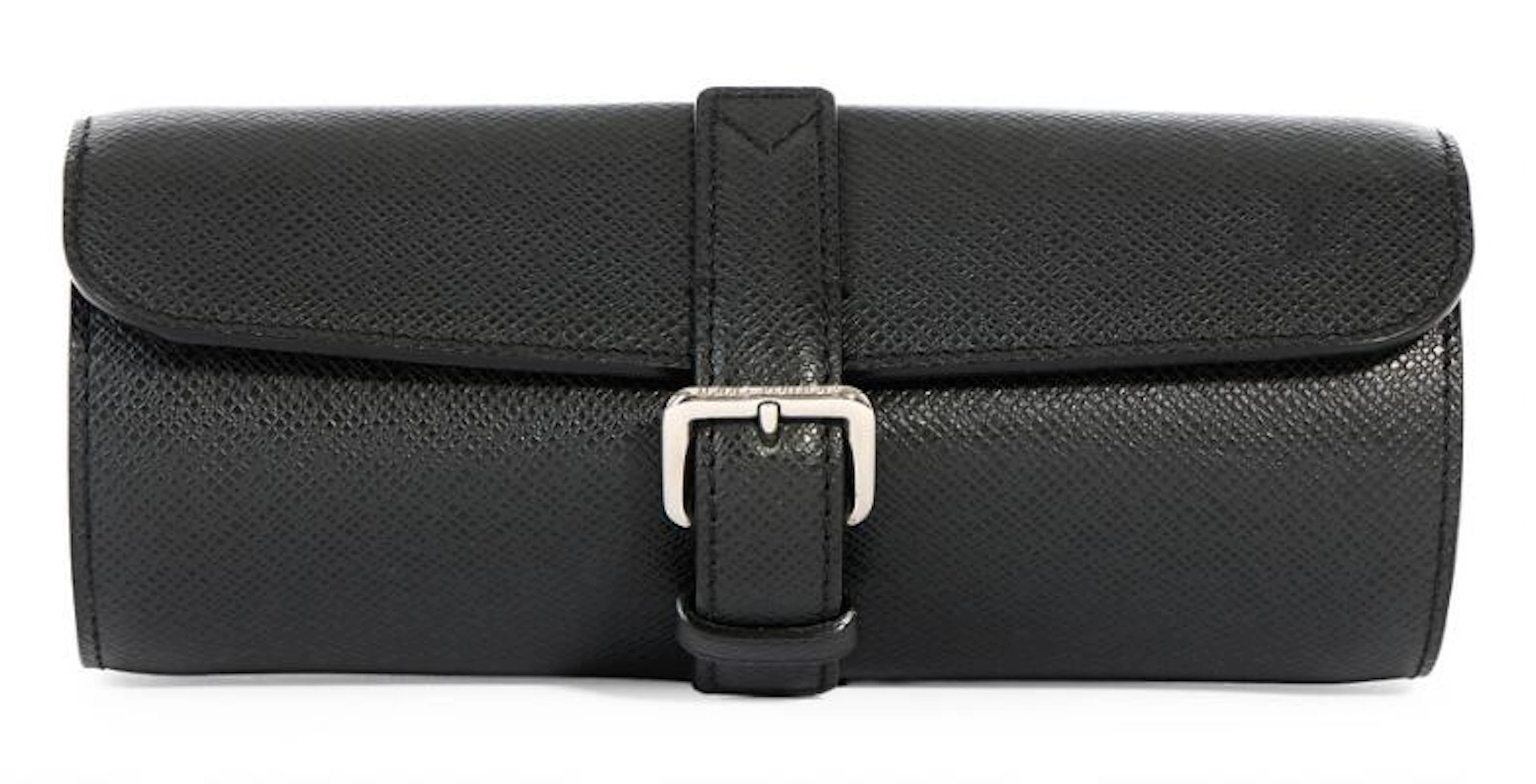 Louis Vuitton: A "3 Watch Case" of black Taiga leather with silver