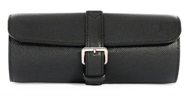 Louis Vuitton: A "3 Watch Case" of black Taiga leather with silver