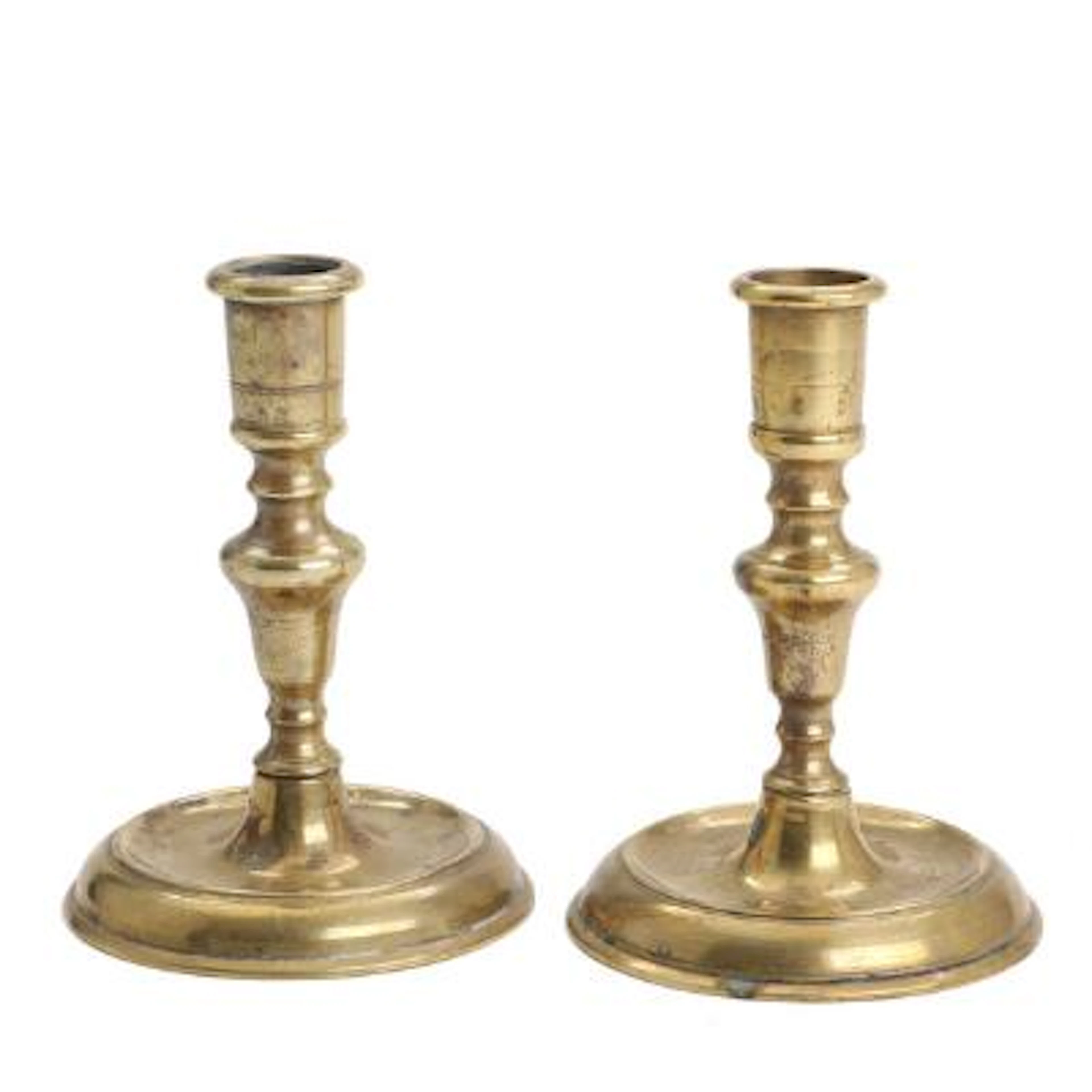 Pair of brass "Næstved" candlesticks, baluster-shaped stems on round