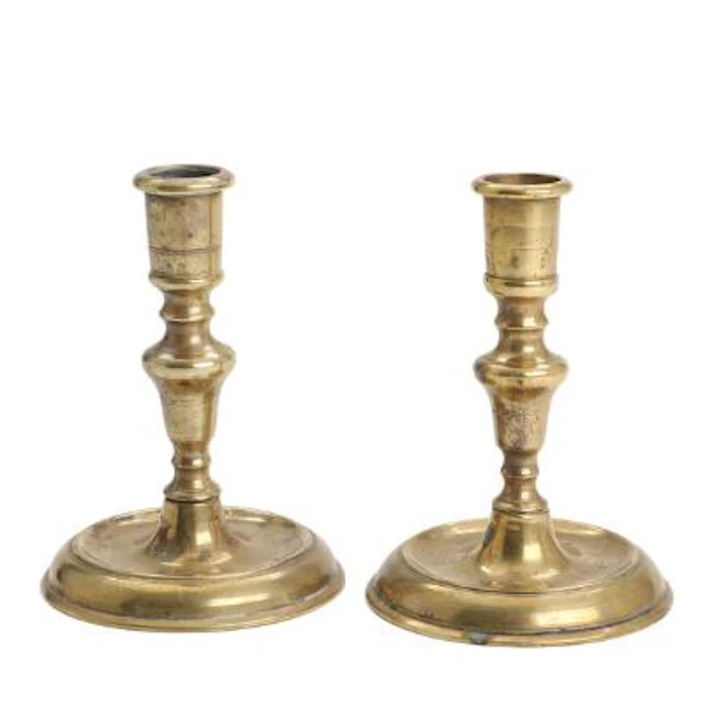 Pair of brass "Næstved" candlesticks, baluster-shaped stems on round