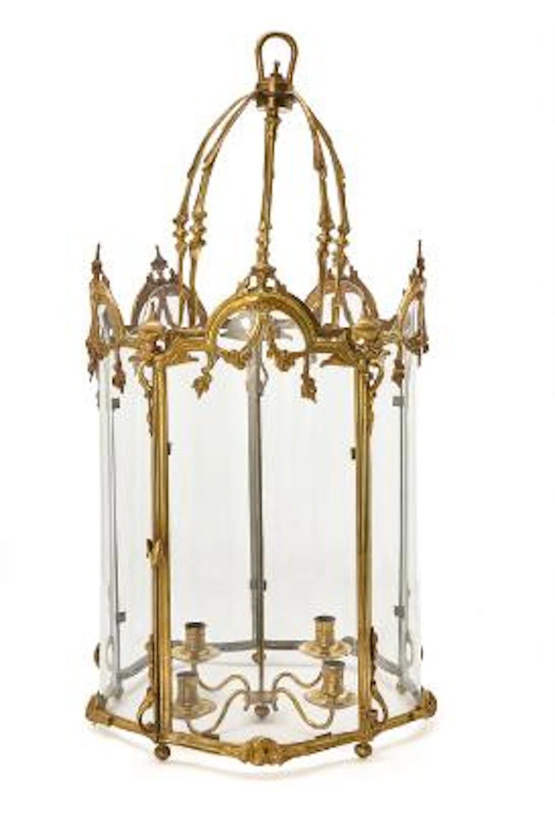 Louis XVI hall lantern of gilded bronze with curved sides of clear