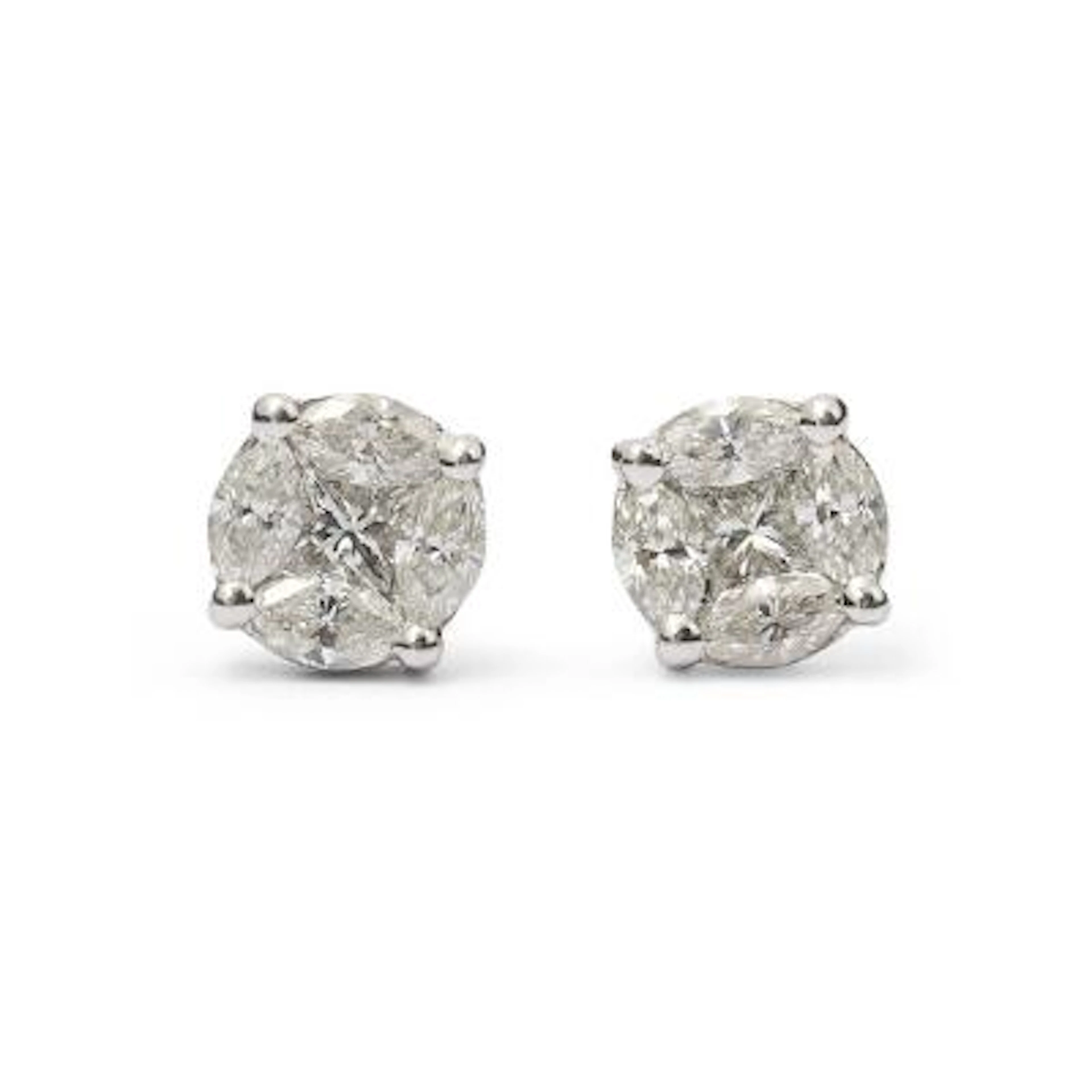 A pair of diamond ear studs each with marquise-cut diamond, mounted