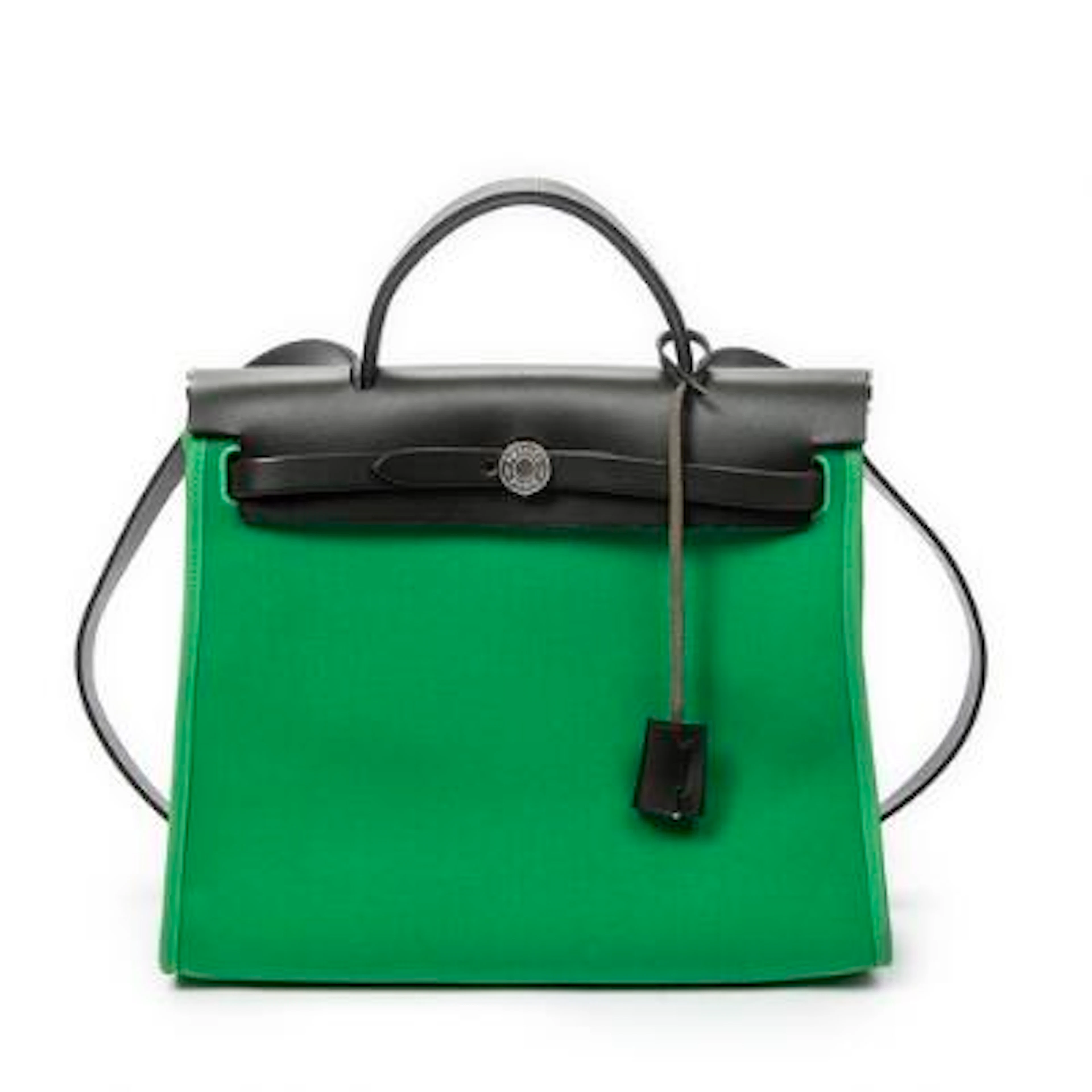 Hermès: A "Herbag Zip PM" bag in green Toile Officier canvas with
