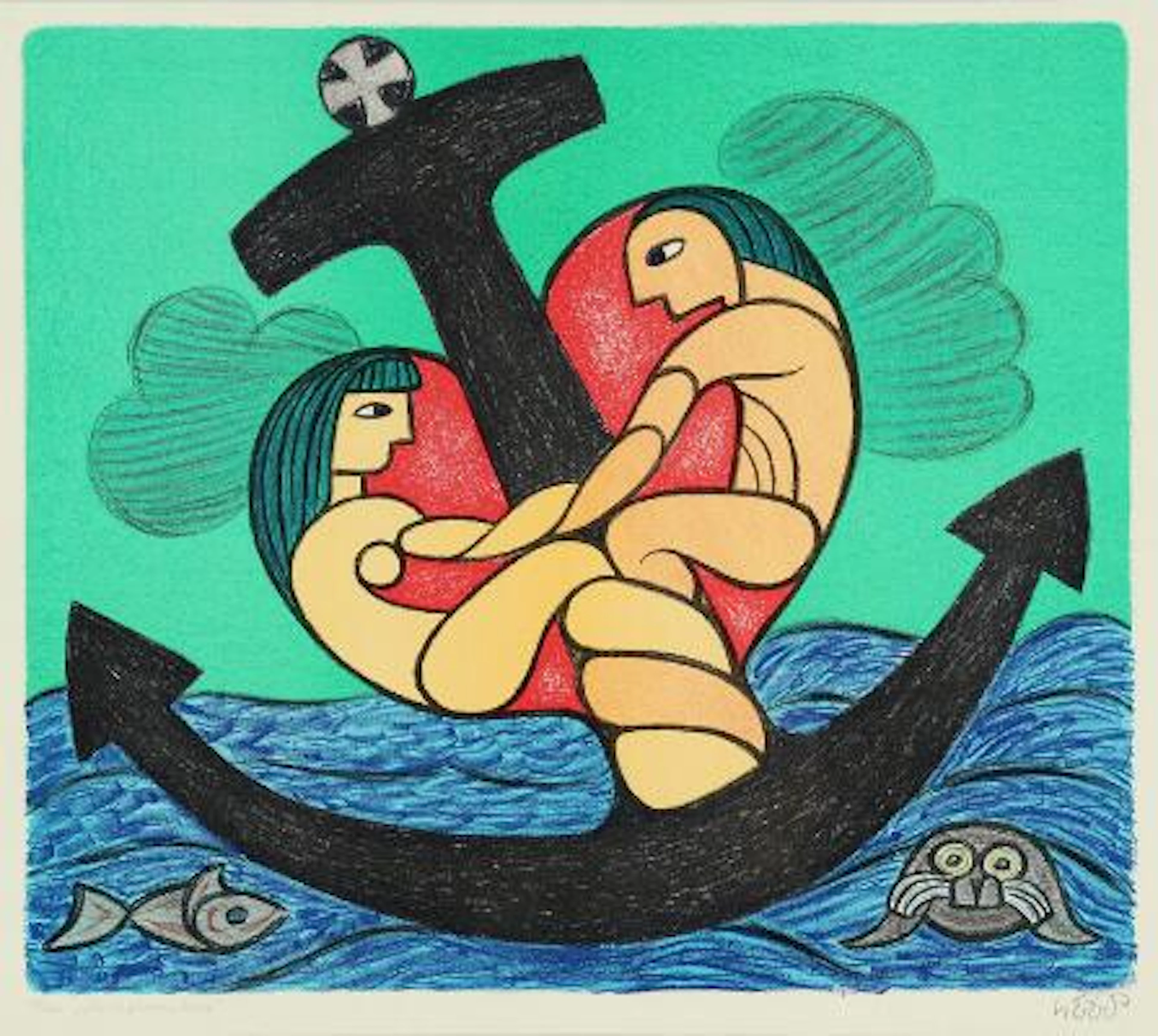 Henry Heerup: "The Love Anchor". Signed Heerup. Lithograph 32/300.