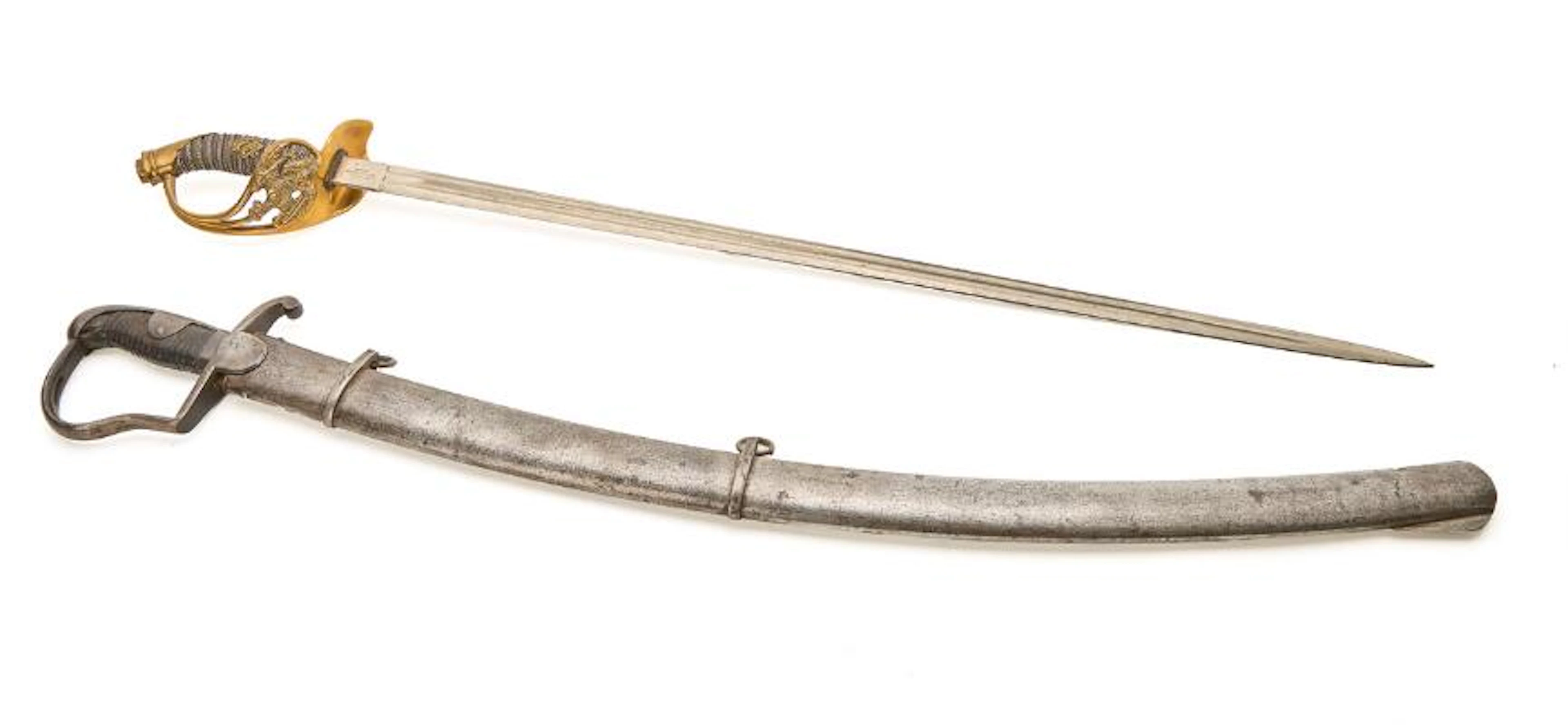 German "Blucher" saber in scabbard and named German officer's broadsword