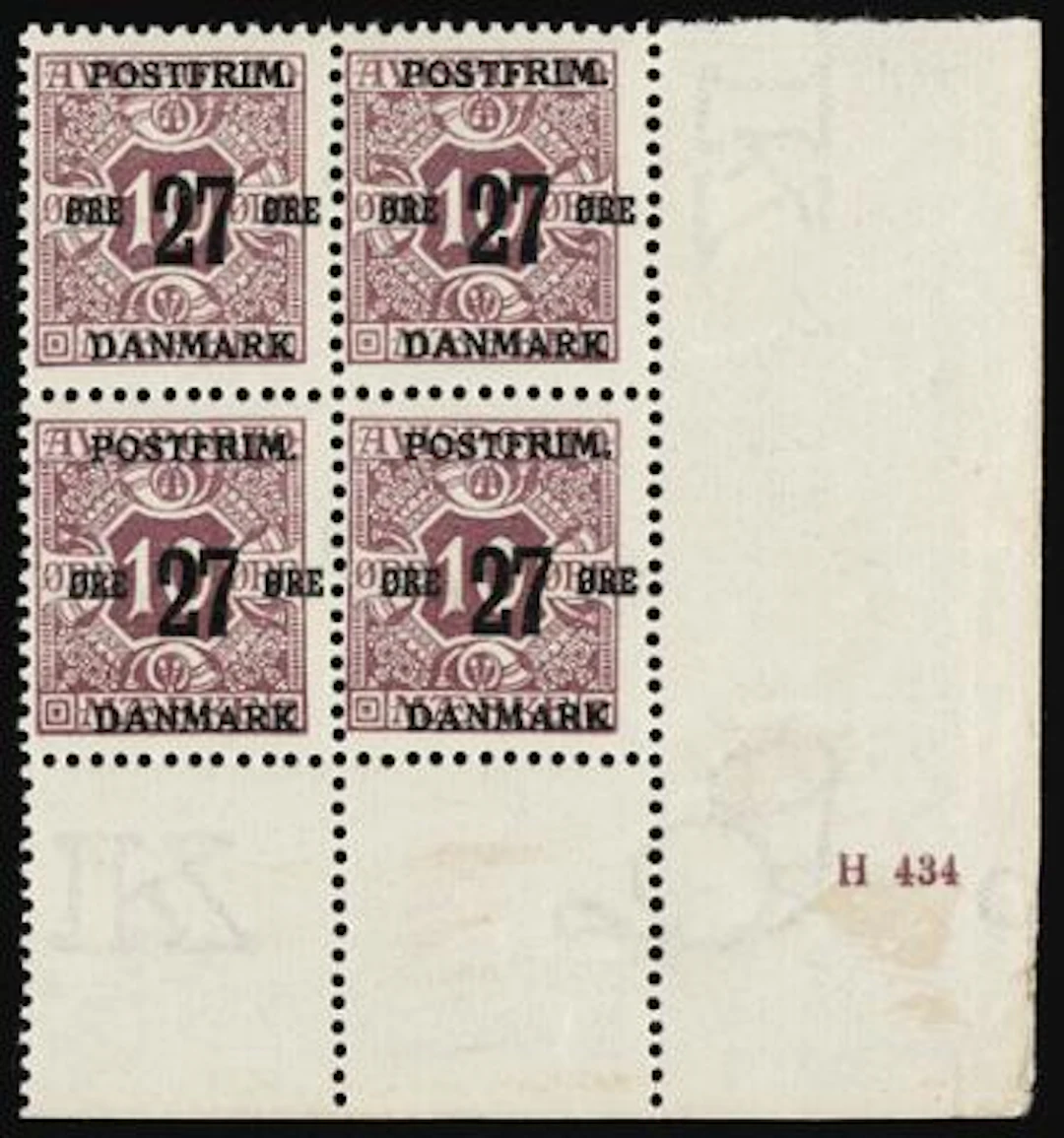 1918. Surcharge. 27/10 Øre, violet. Perf. 12 3/4, wmk, Crown. Never