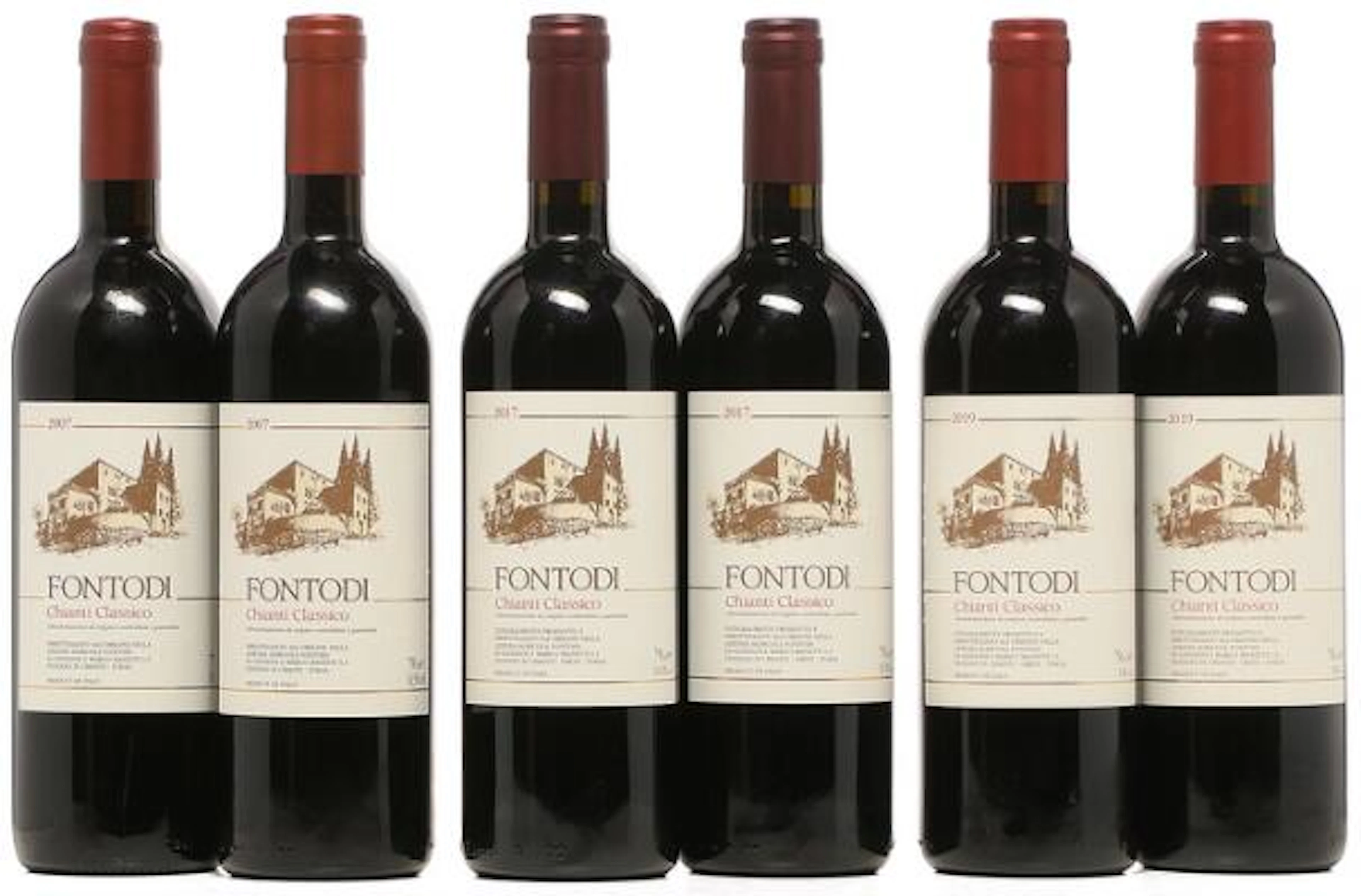 2 bts. Chianti Classico, Fontodi 2007 A (hf/in). etc. Total 6 bts.