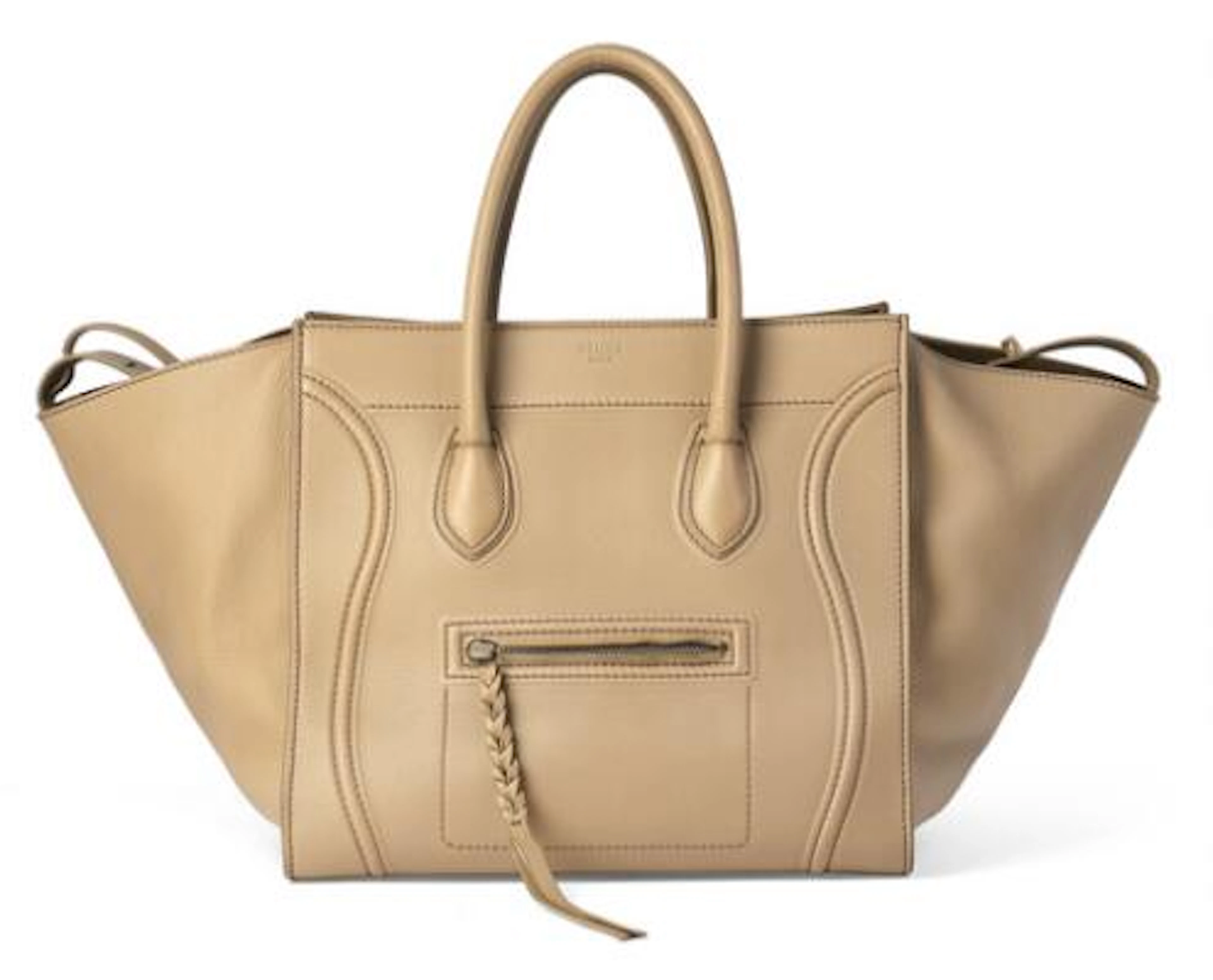 Celine: A "Phantom Luggage" bag of taupe leather with silver tone