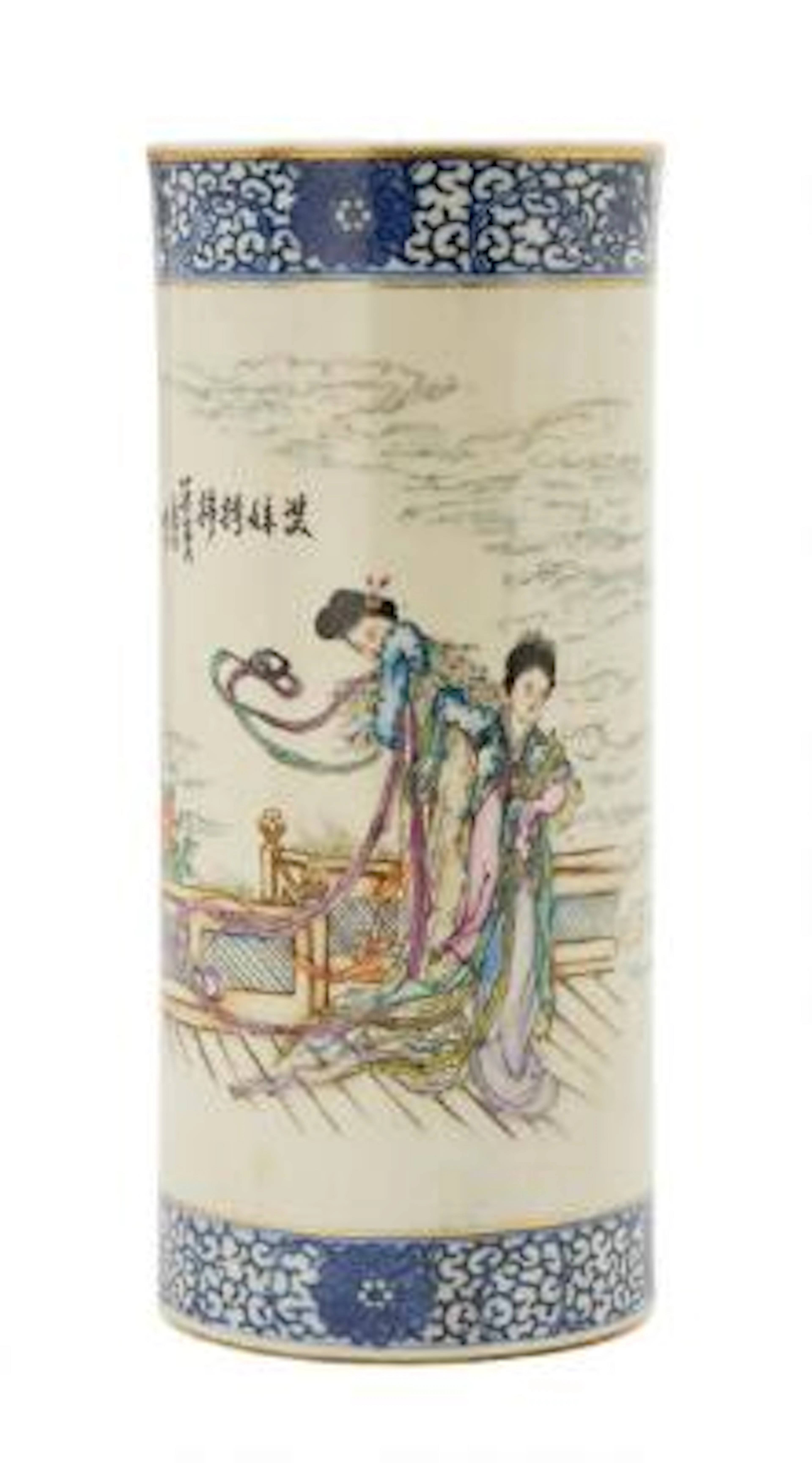 A Chinese hatstand of porcelain decorated in underglaze blue and enamel