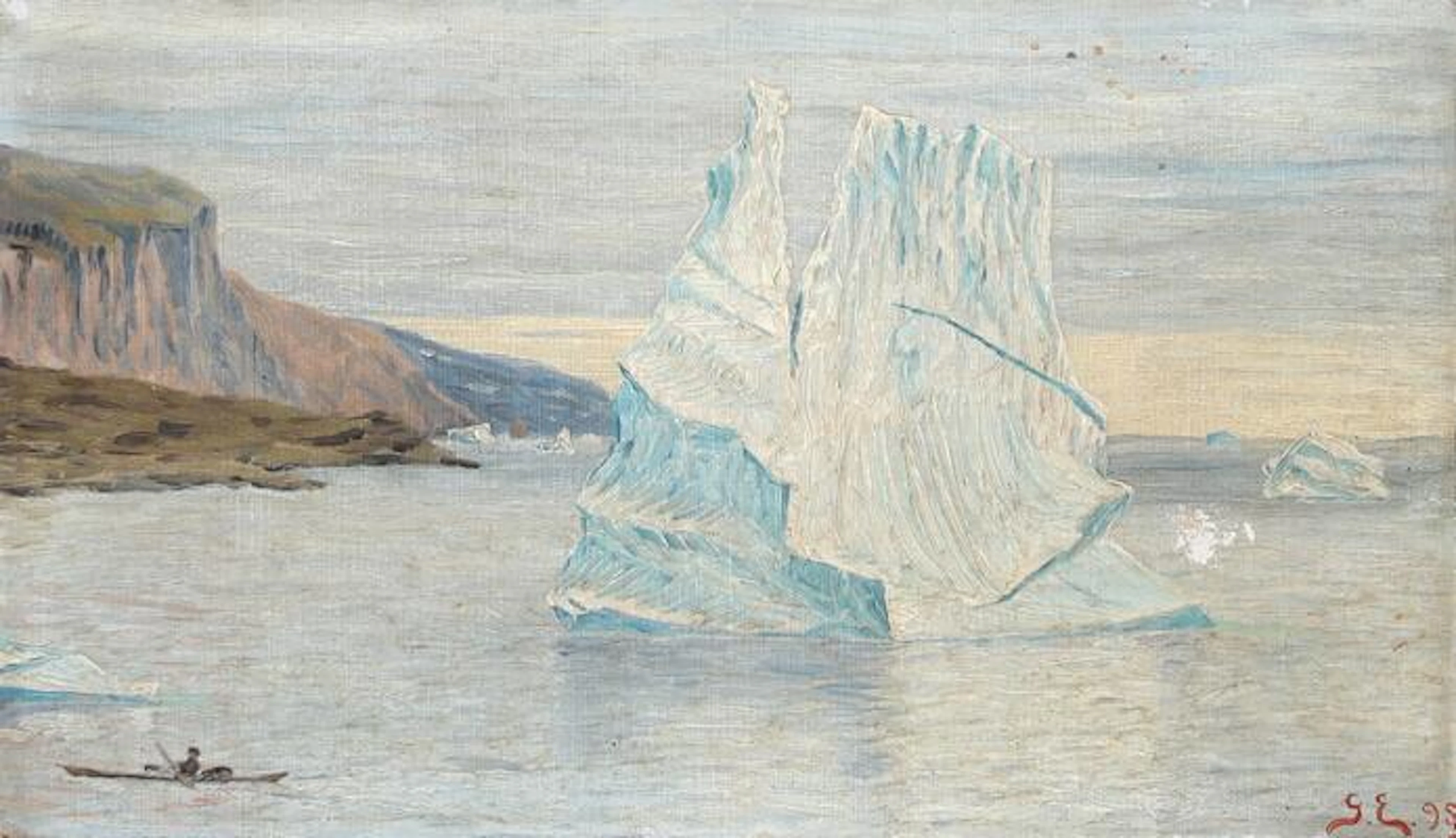 Unknown artist, 19th century: Scene from Greenland with a hunter on