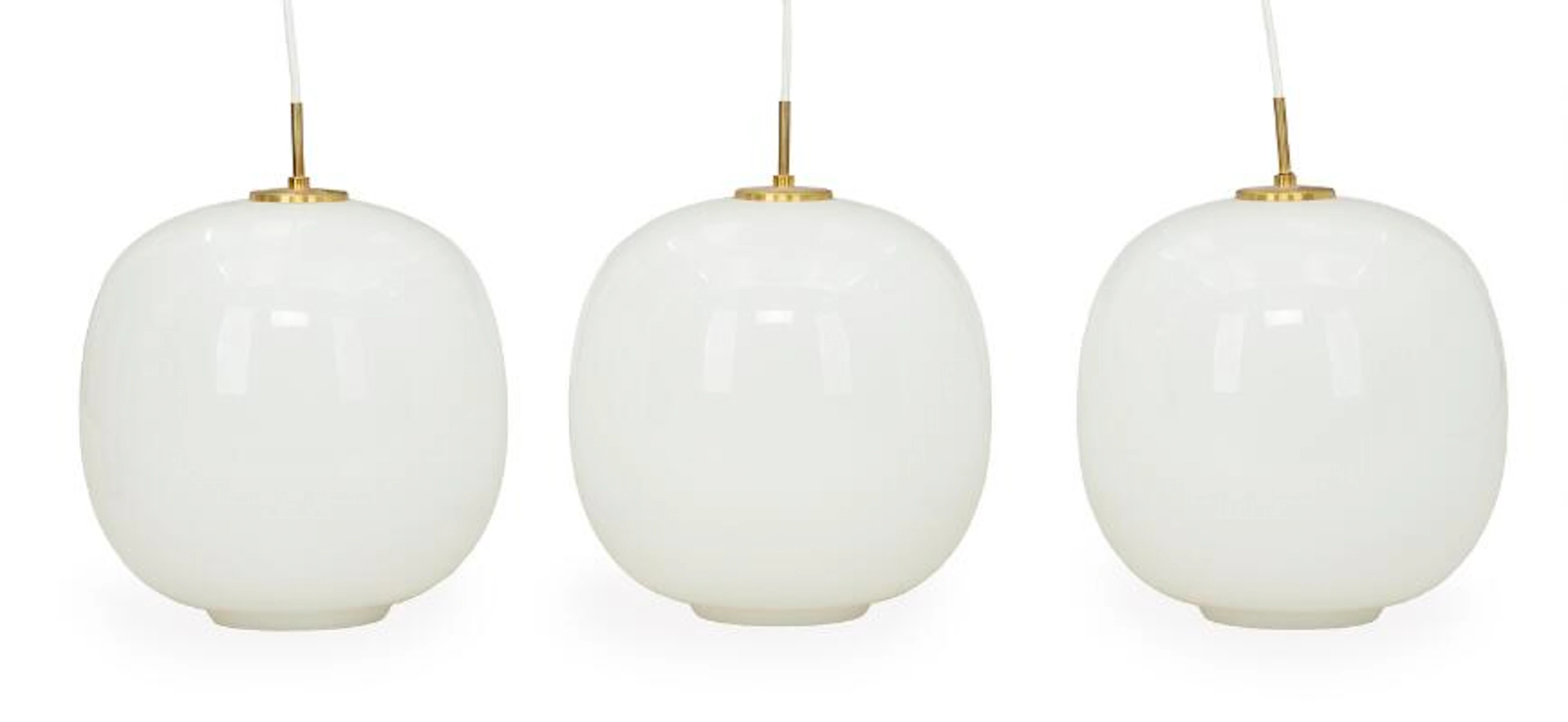 Vilhelm Lauritzen: "Radiohuspendel". Three pendants with opal glass