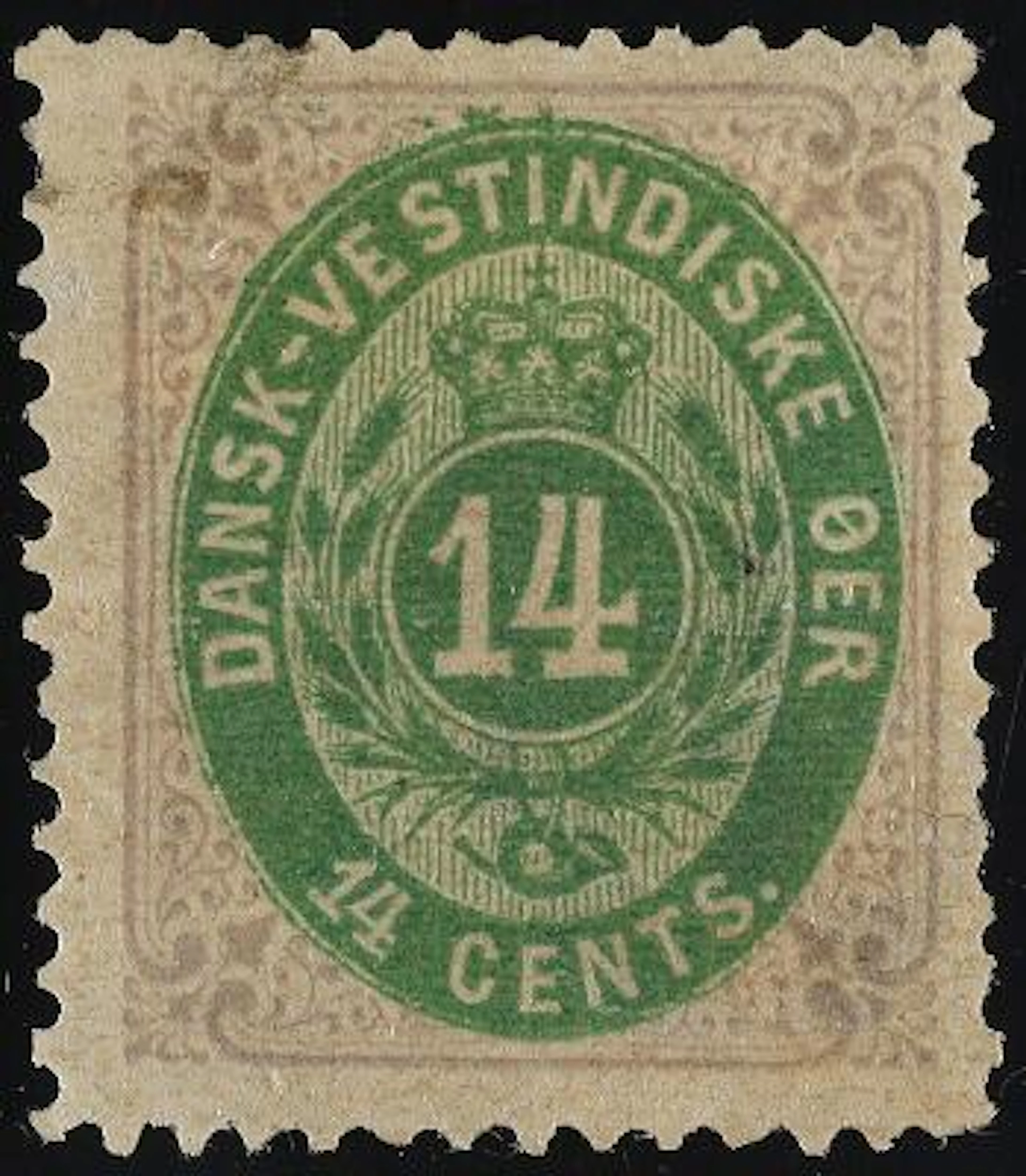 Danish West Indies. 1873. 14 Cents, lilac/green. INVERTED FRAME. Very