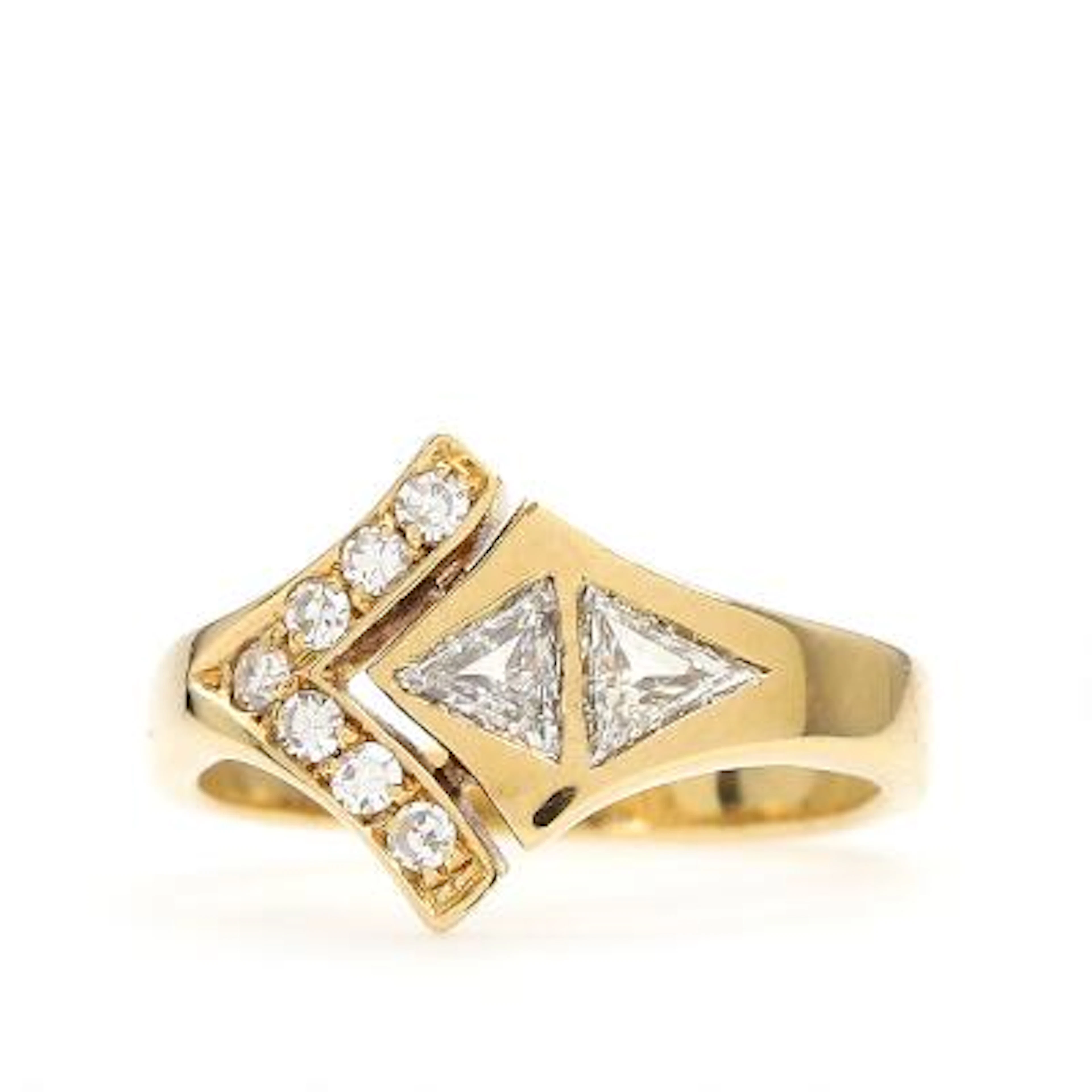 A diamond ring set with numerous single-cut and fancy-cut diamonds