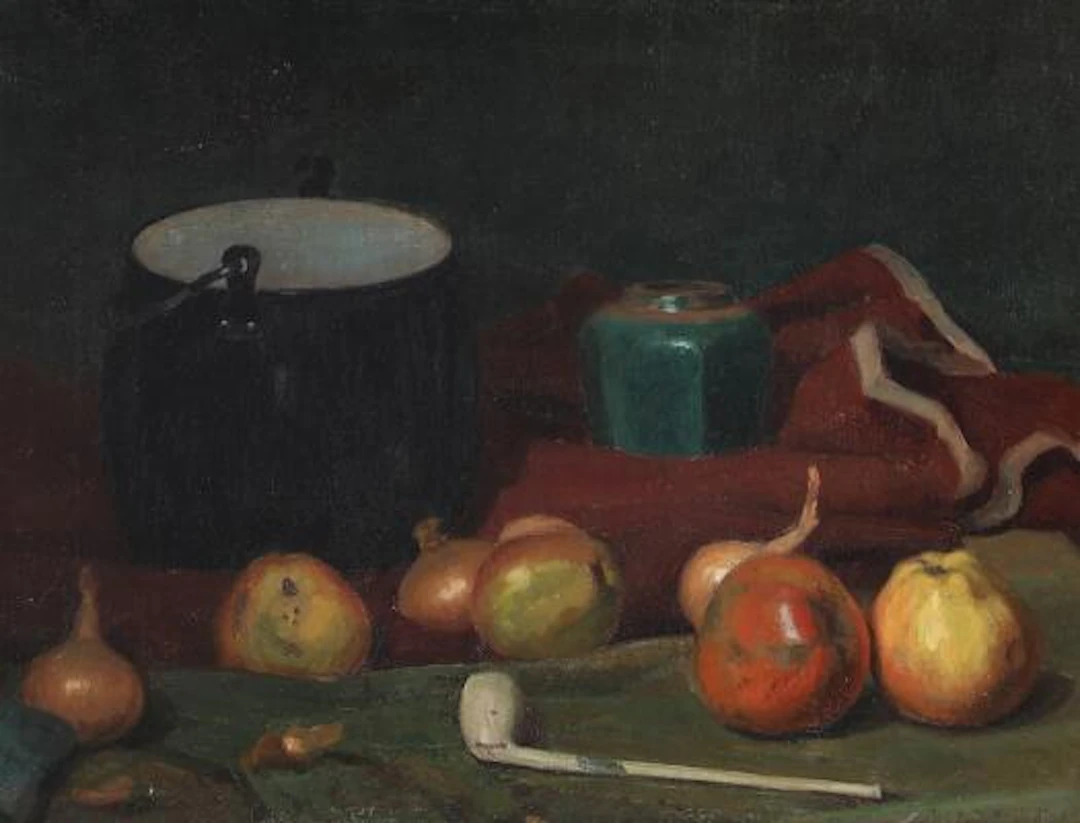 Frits Hubeek: Still life with fruits and vegetables. Signed Frits