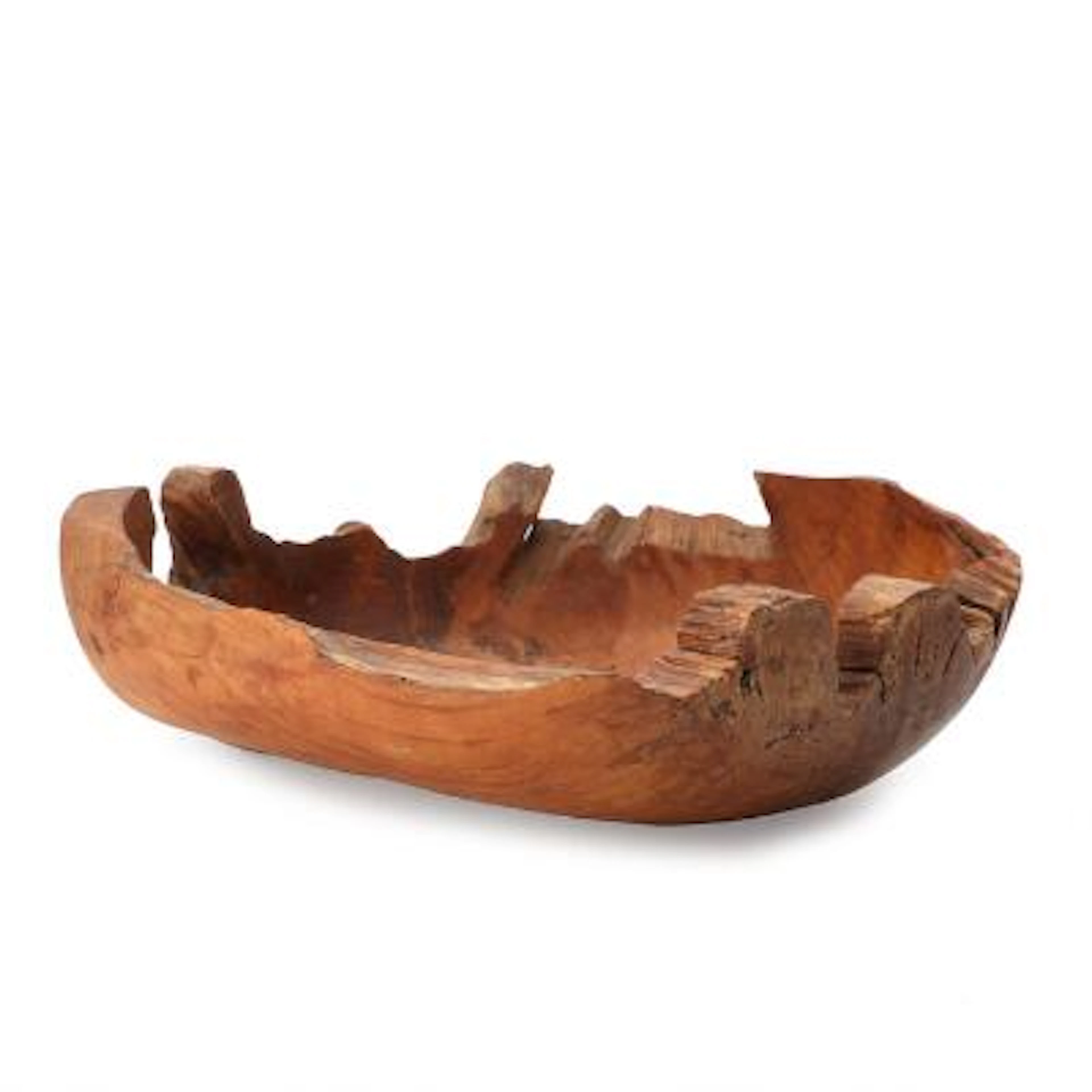 Unknown design: Large bowl of solid carved teak root wood. H. 18.