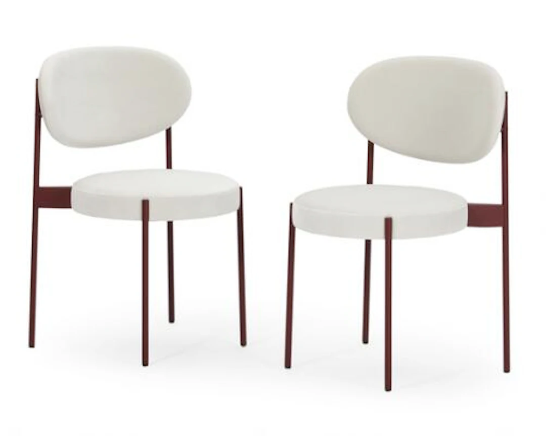 Verner Panton: Pair of chairs with bordeaux lacquered steel frame.
