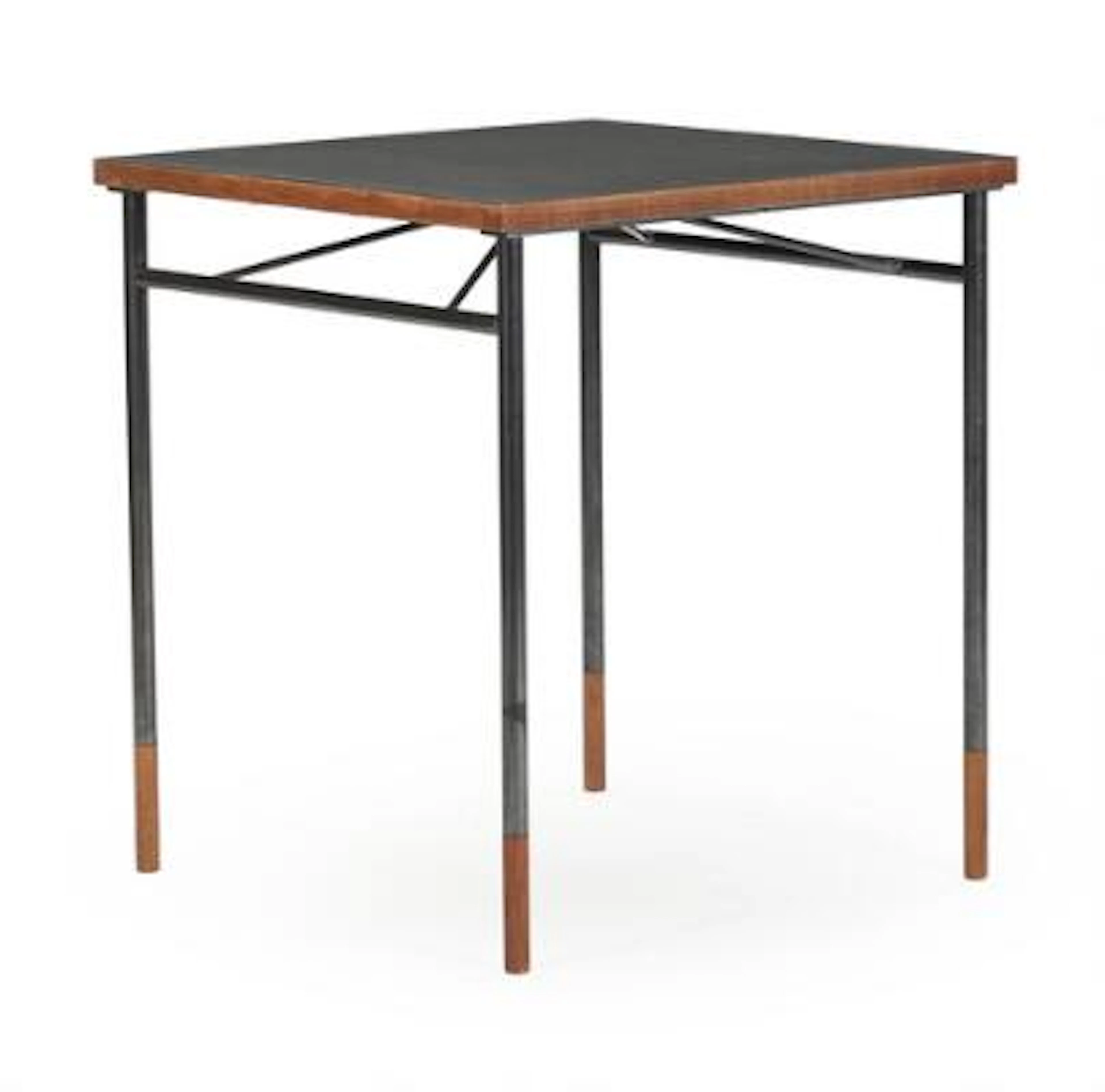 Finn Juhl: Square table with steel frame. Walnut wood "Shoes" and