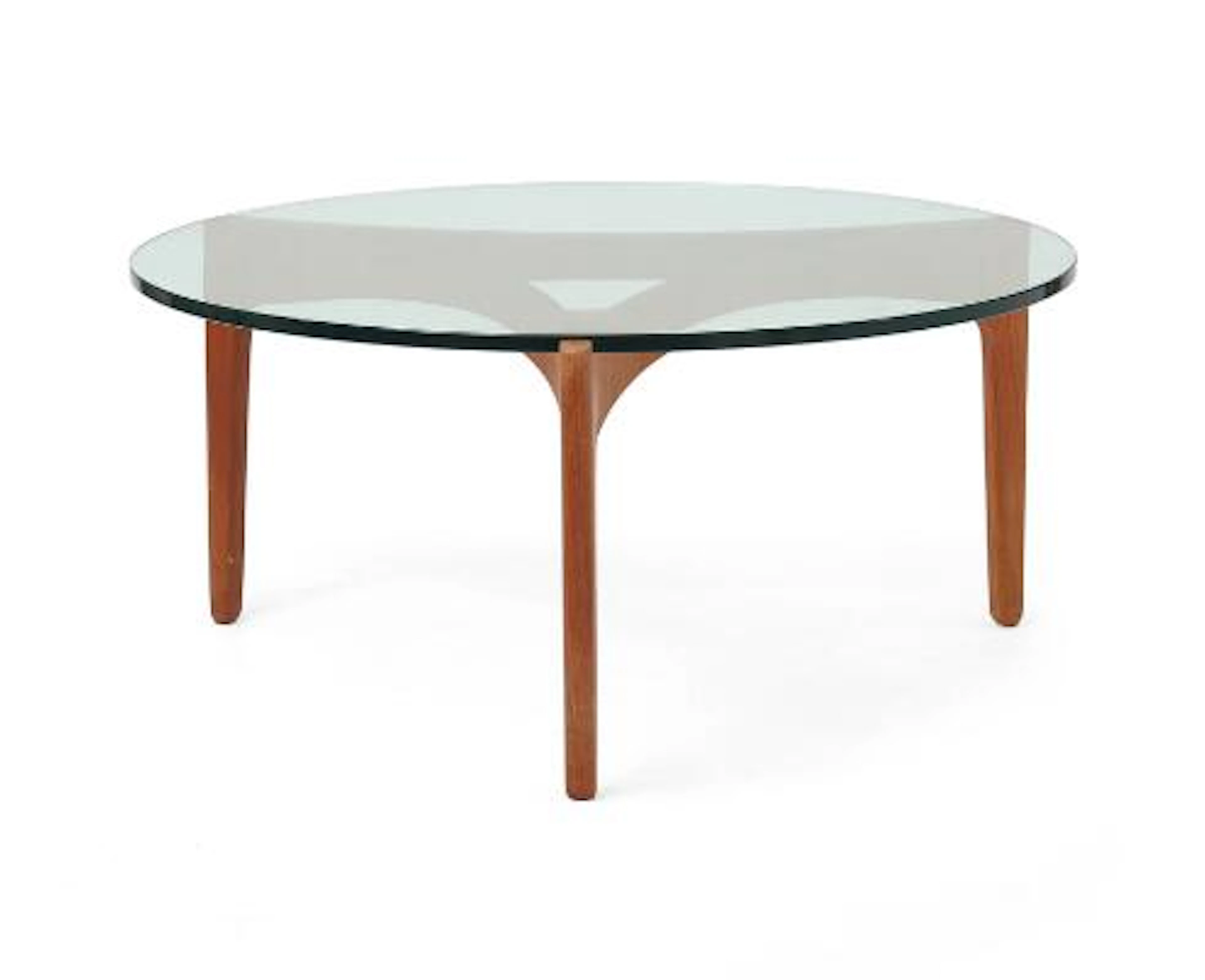 Sven Ellekær: Circular coffee table with teak frame and glass top.