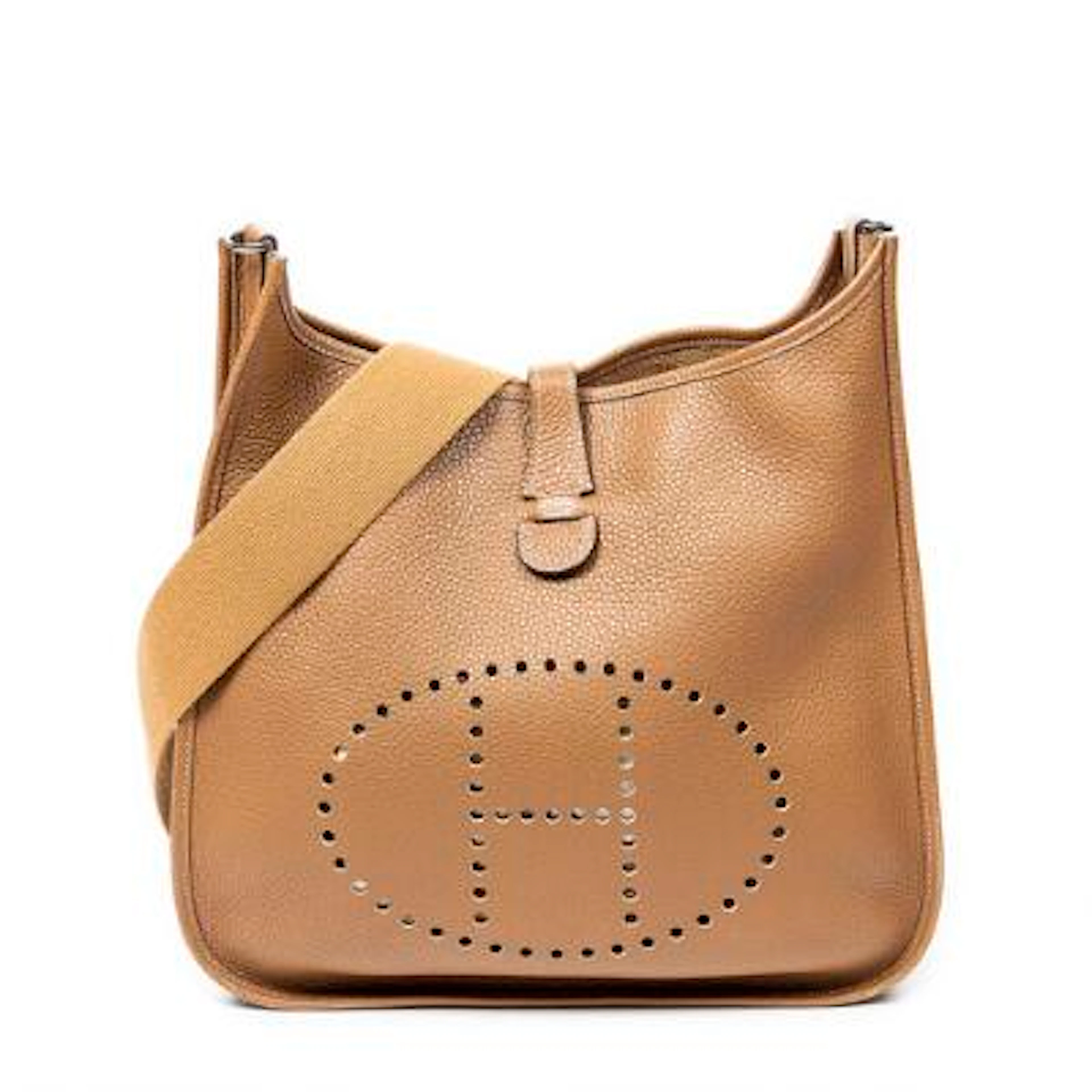 Hermès: A "Evelyne I GM" bag in Gold Clemence-leather with palladium