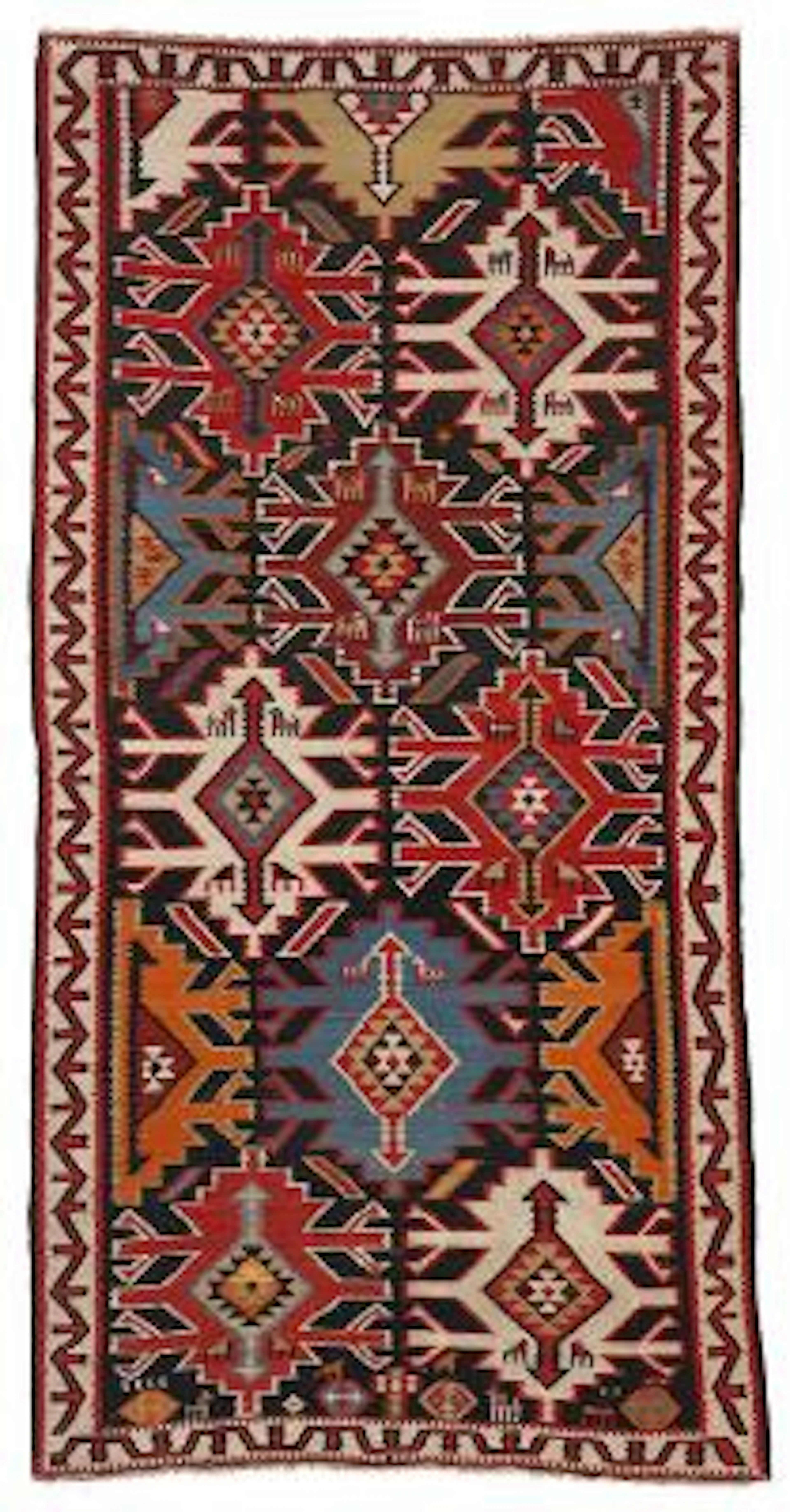 An antique Kuba kilim, Caucasus. Stylized ornaments on a brown field