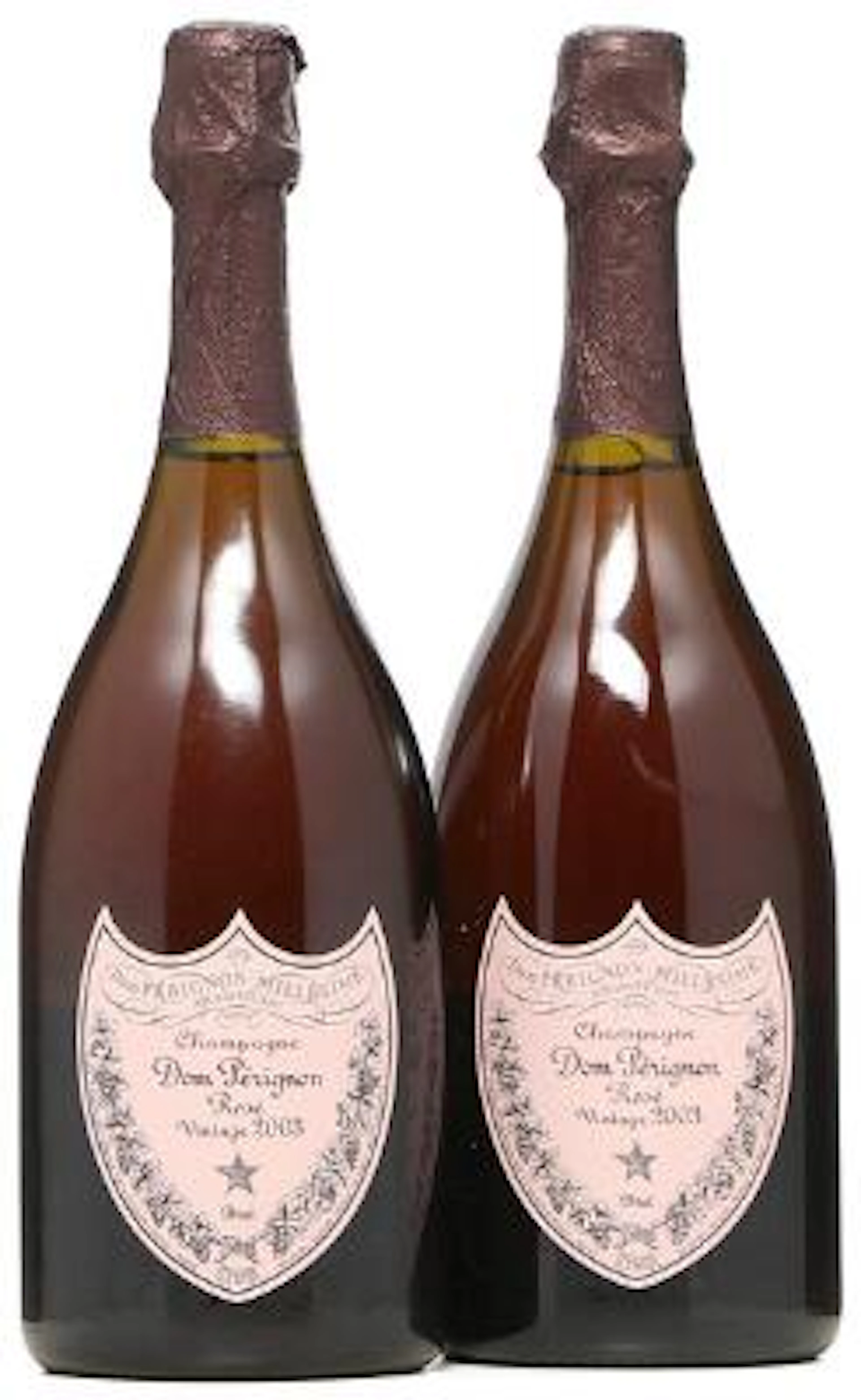 2 bts. Champagne Dom Pérignon Rosé, Moët & Chandon 2003 A-A/B (bn).