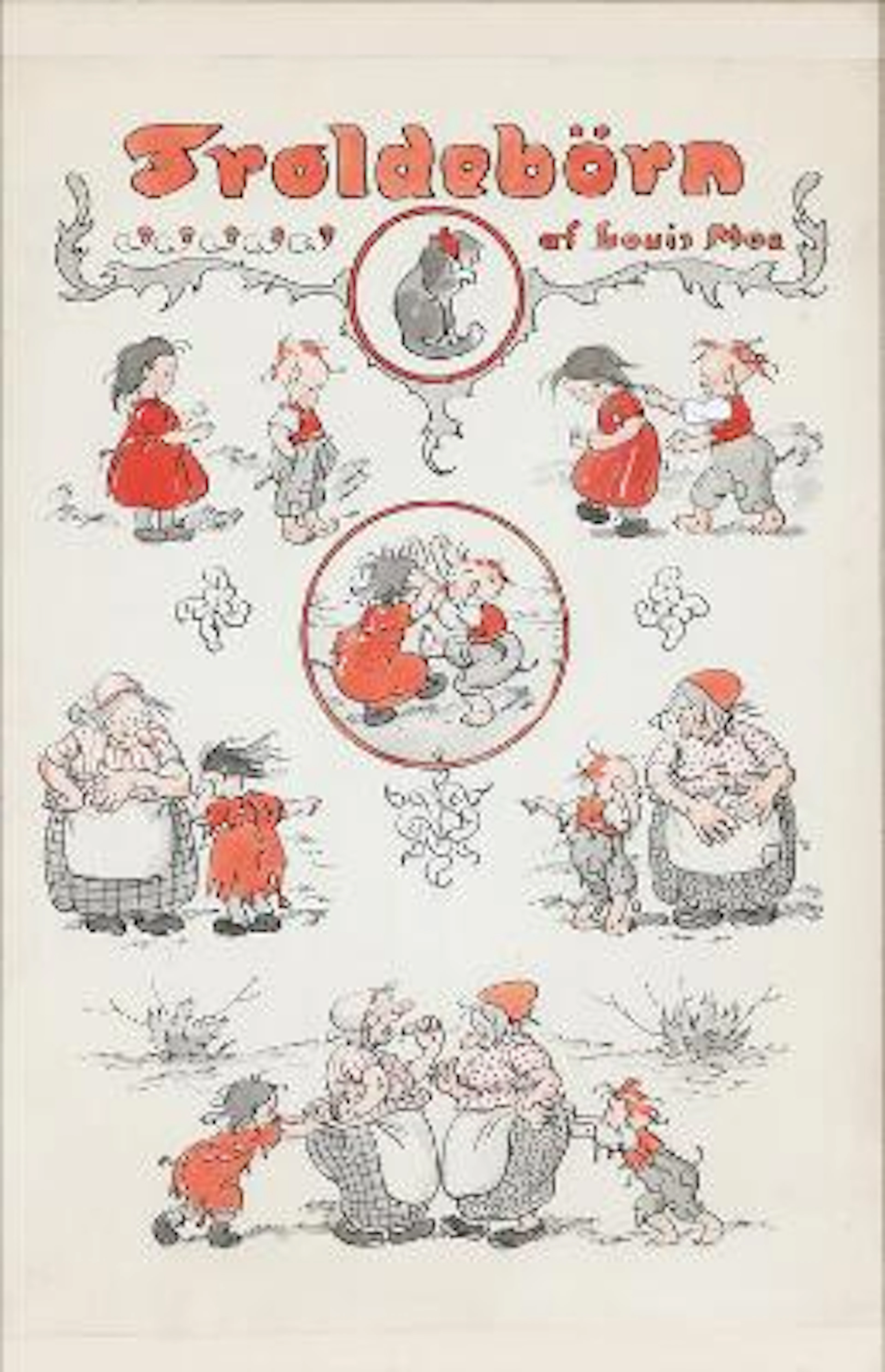 Louis Moe: "Troldebörn". Trollkids. Signed Louis Moe. Drawing ink
