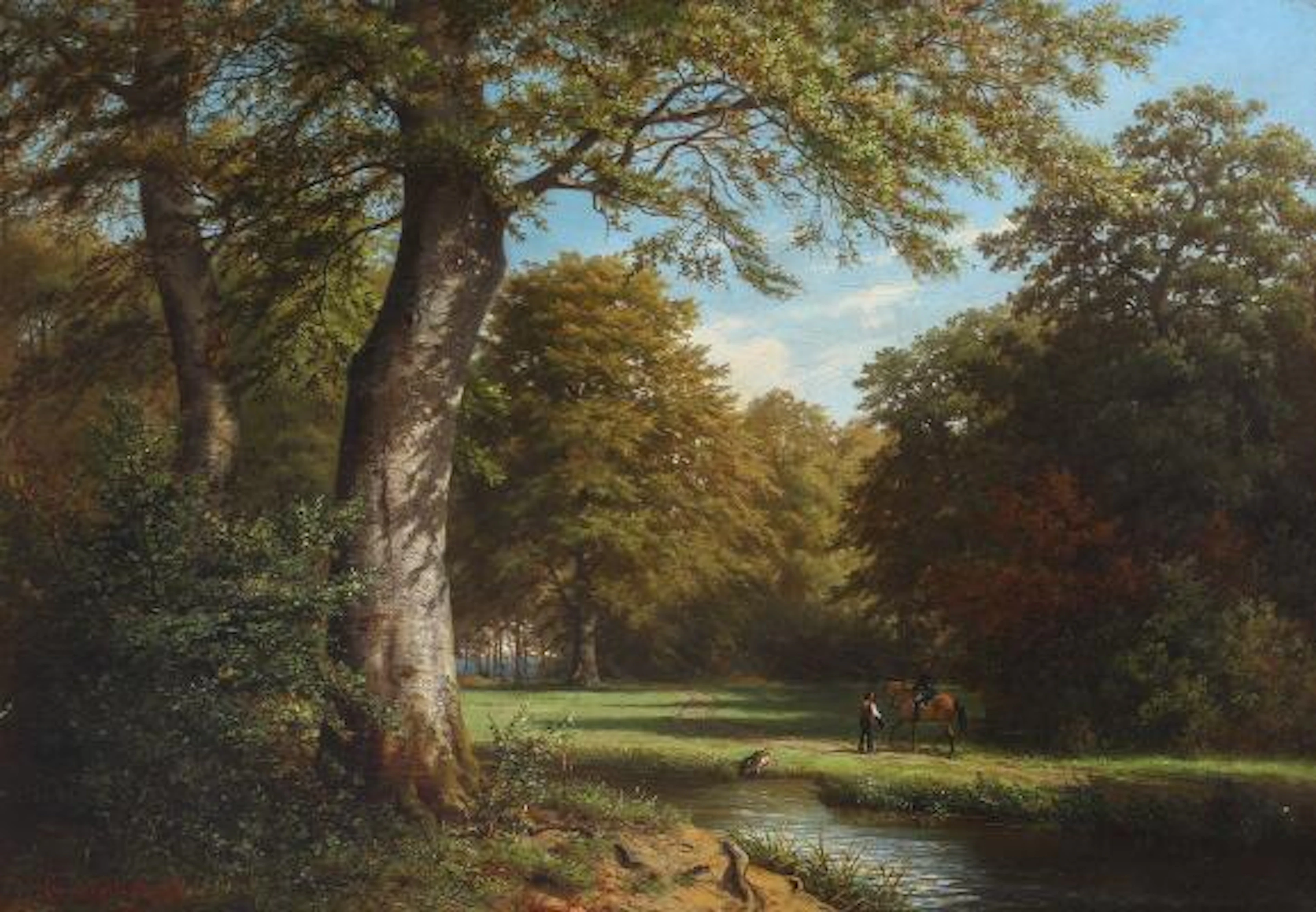 Charlotte Christiane von Krogh: Forrest scene with a horserider meeting