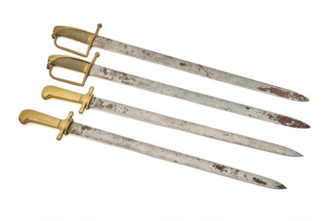 2 Danish light infantry hangers M/1801 and 2 artisan sabres M/1869
