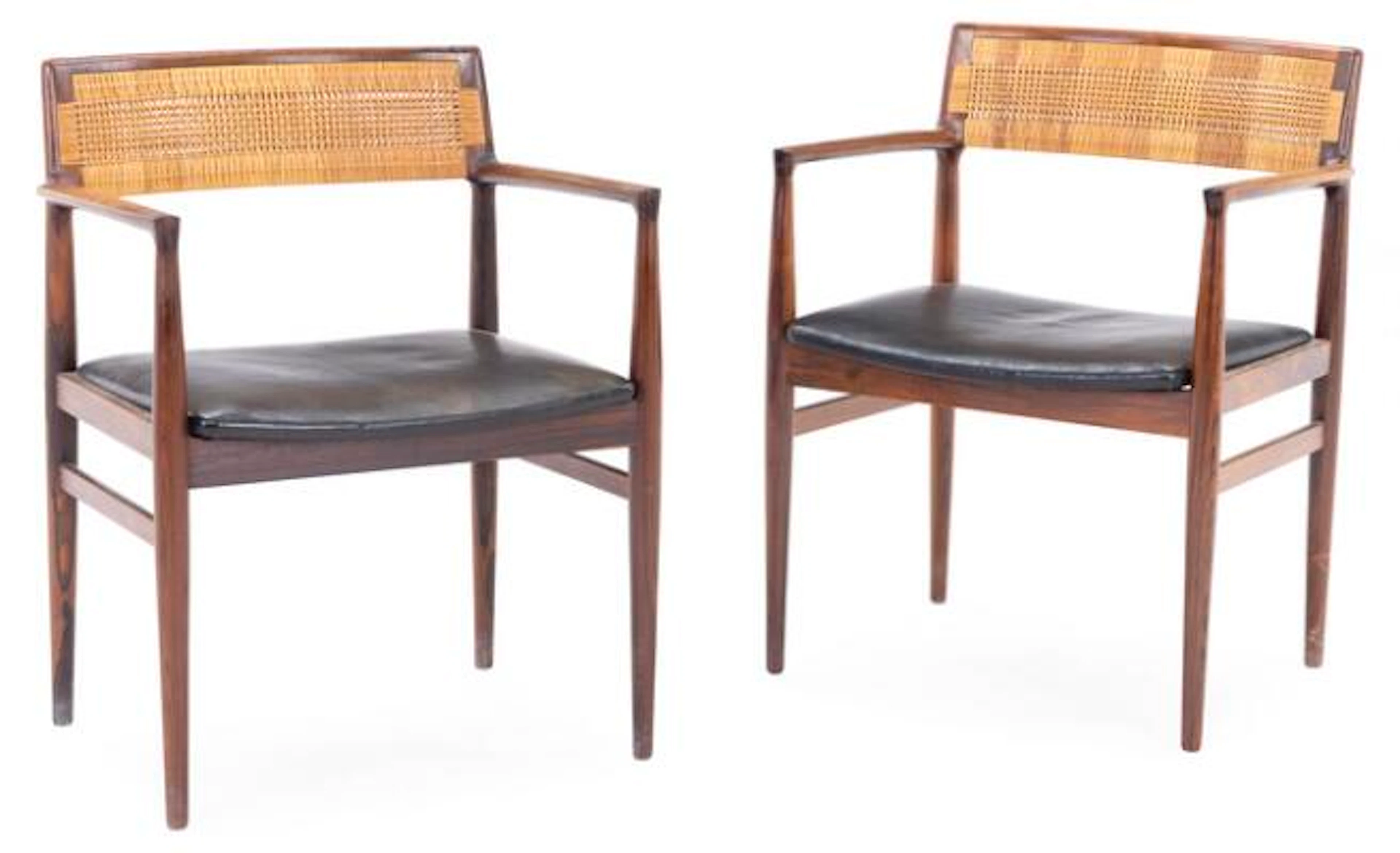 Erik Wørts: A pair of Brazilian rosewood armchairs, back with woven
