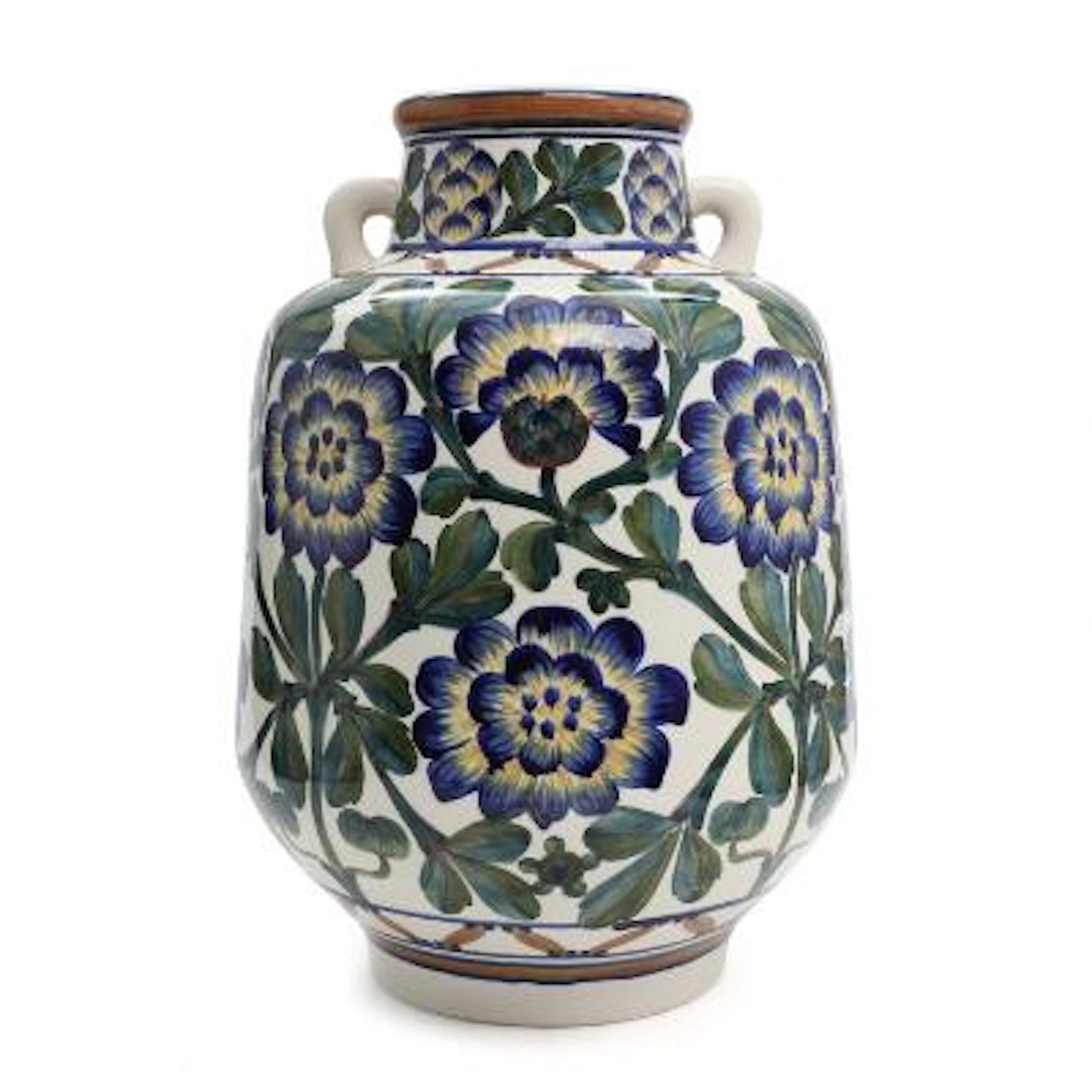 Harald Slott-Møller: Faience vase with two handles, decorated in colours