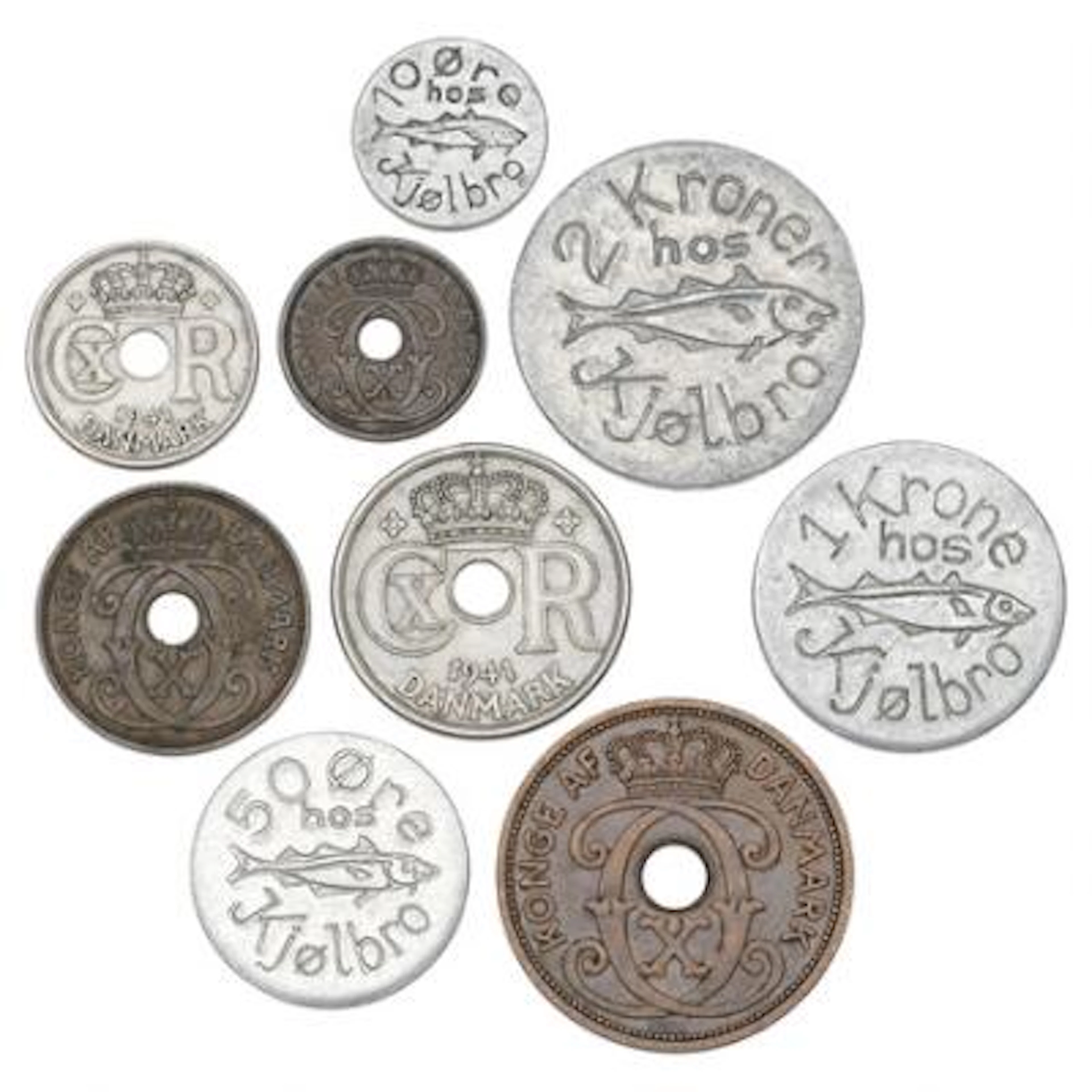 Faroe Islands, 1, 2, 5, 10 and 25 øre 1941, Sieg 1–5, complete set