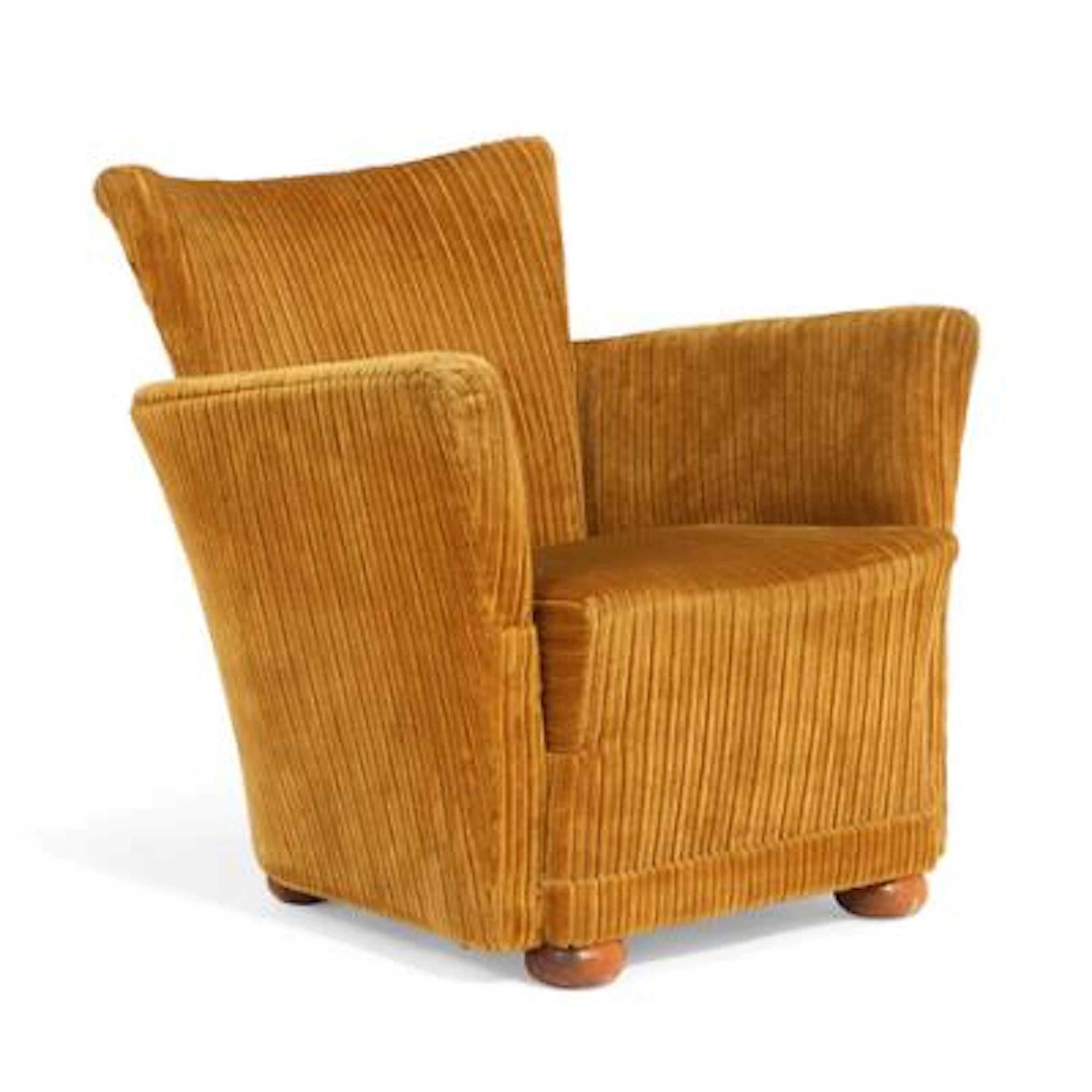 Scandinavian design: Small armchair with birch legs. Upholstered with