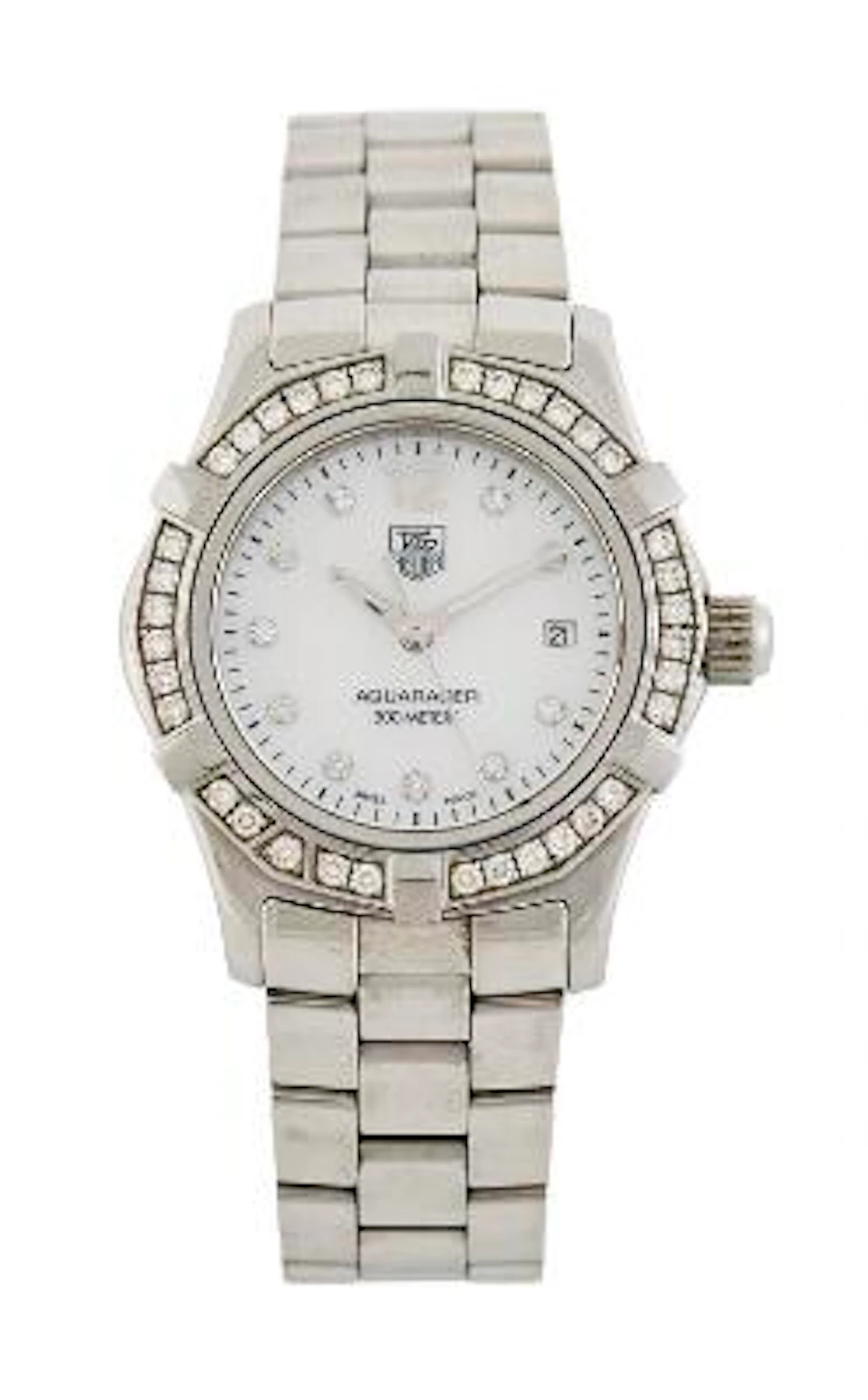TAG Heuer: Aquaracer 300 of steel with mother-of-pearl dial and diamond-set