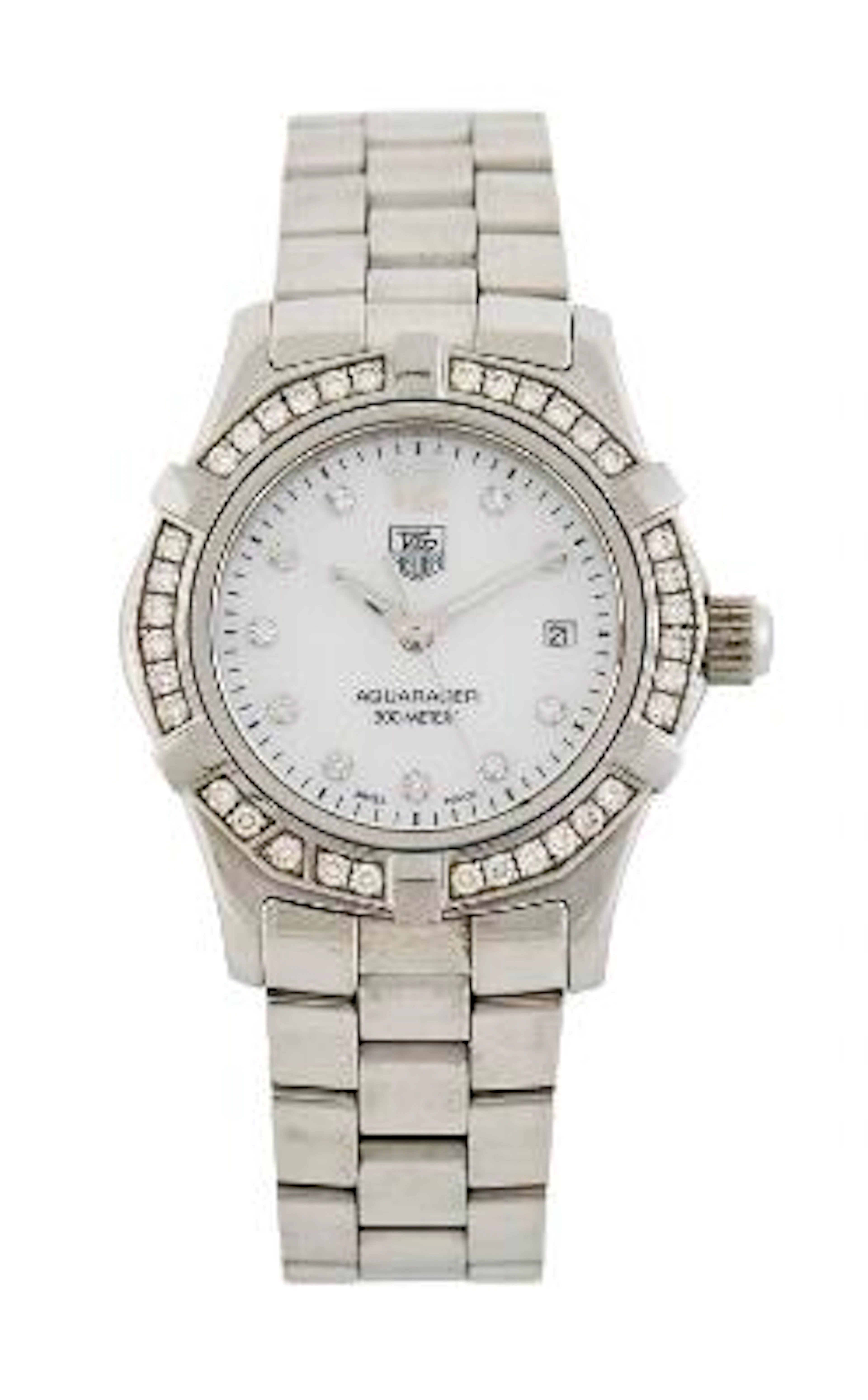 TAG Heuer: Aquaracer 300 of steel with mother-of-pearl dial and diamond-set