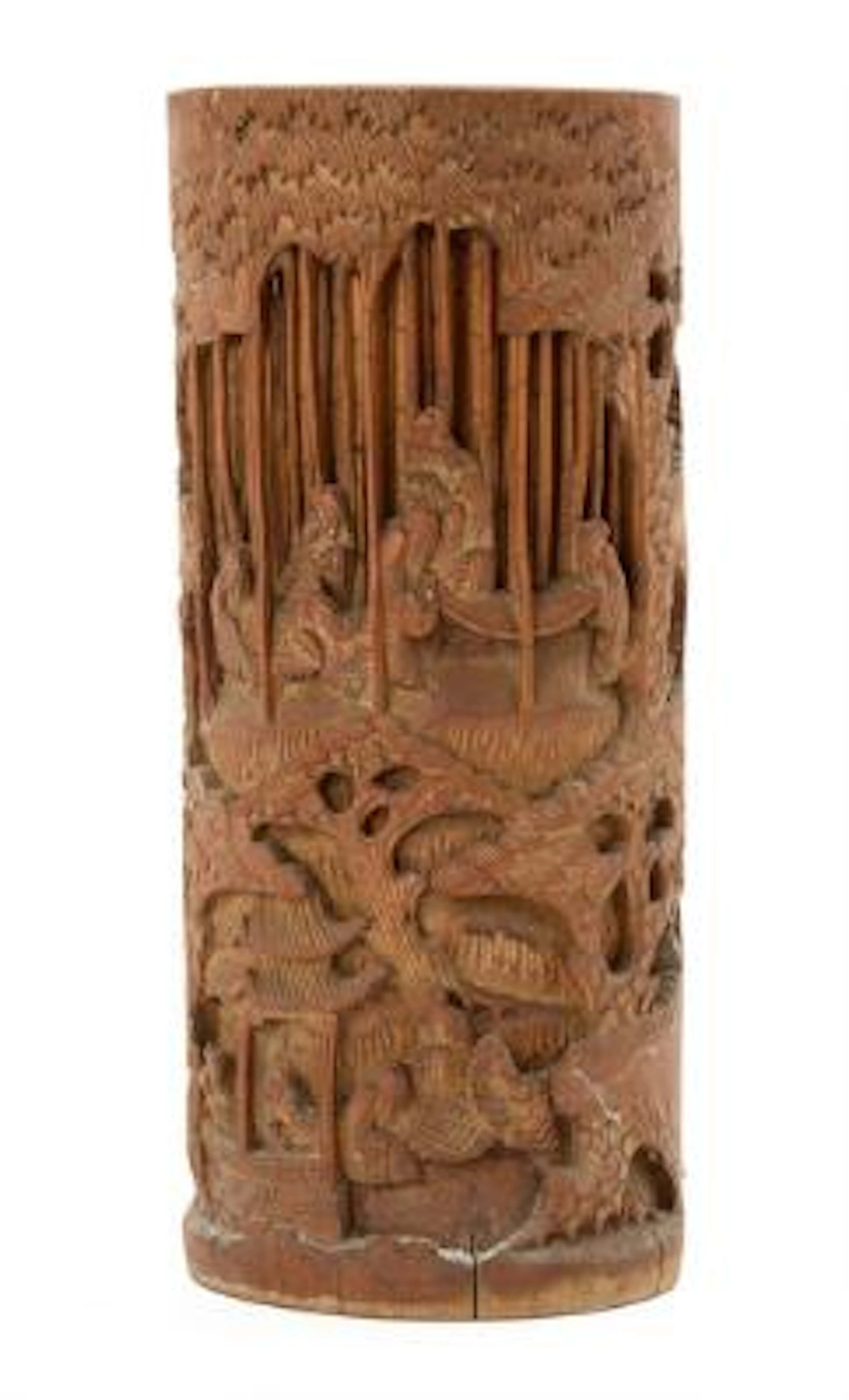 A Chinese brush cup of bamboo. Late Qing c. 1900. H. 28 cm. – Bruun