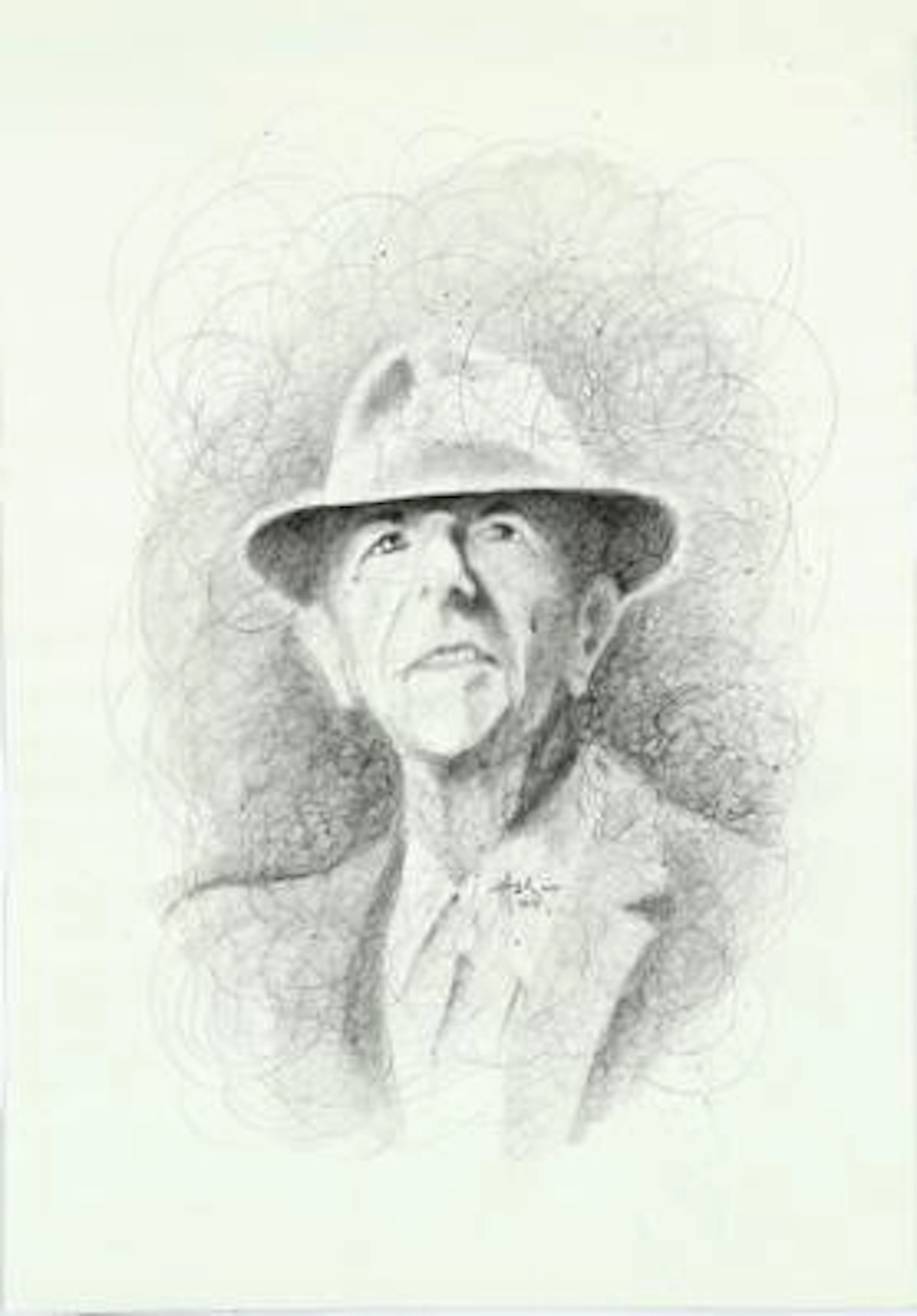 Ole Aakjær: Portrait of Leonard Cohen. Signed Ole Aakjær, 2014. Pencil