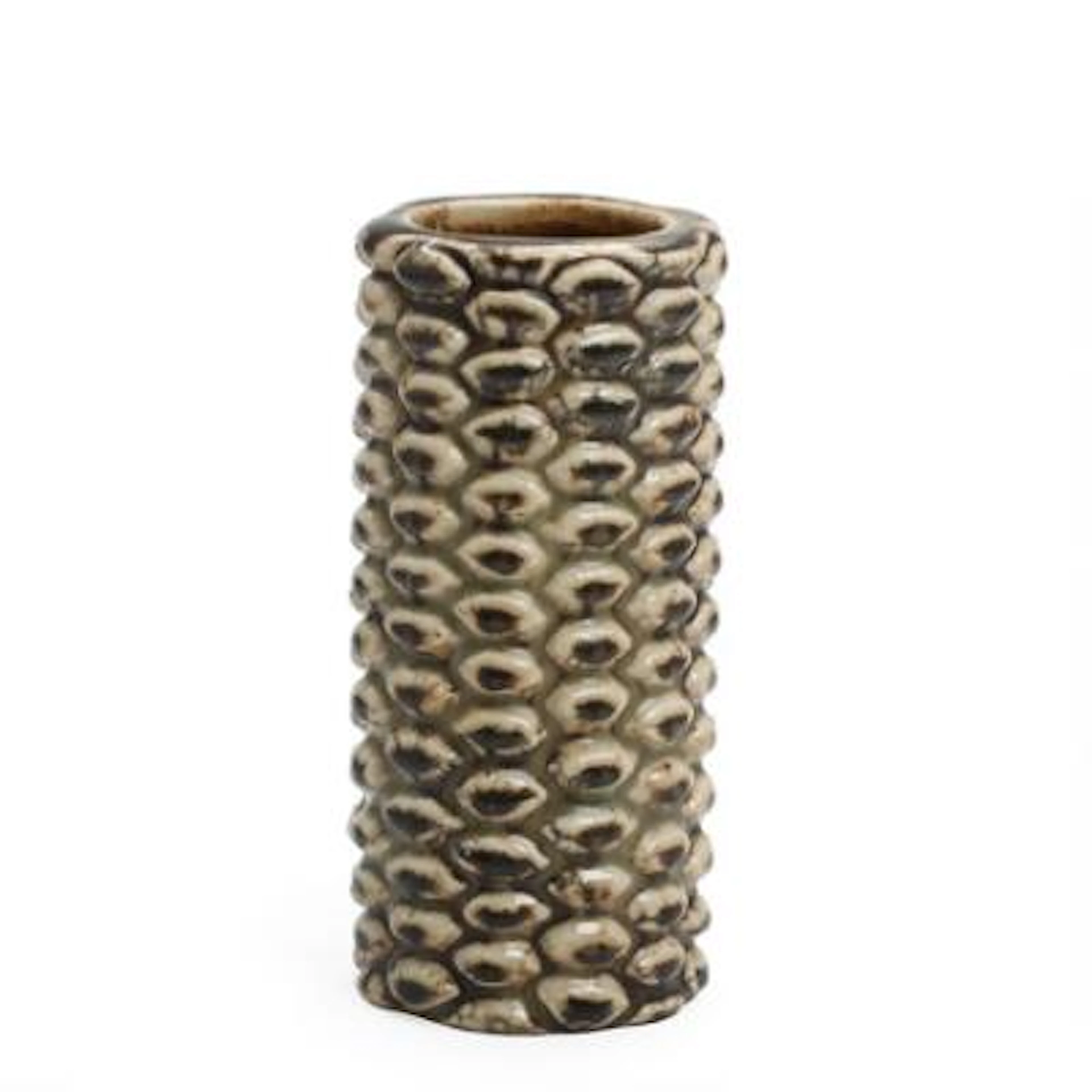 Axel Salto: A cylindrical stoneware vase modelled in budded style.
