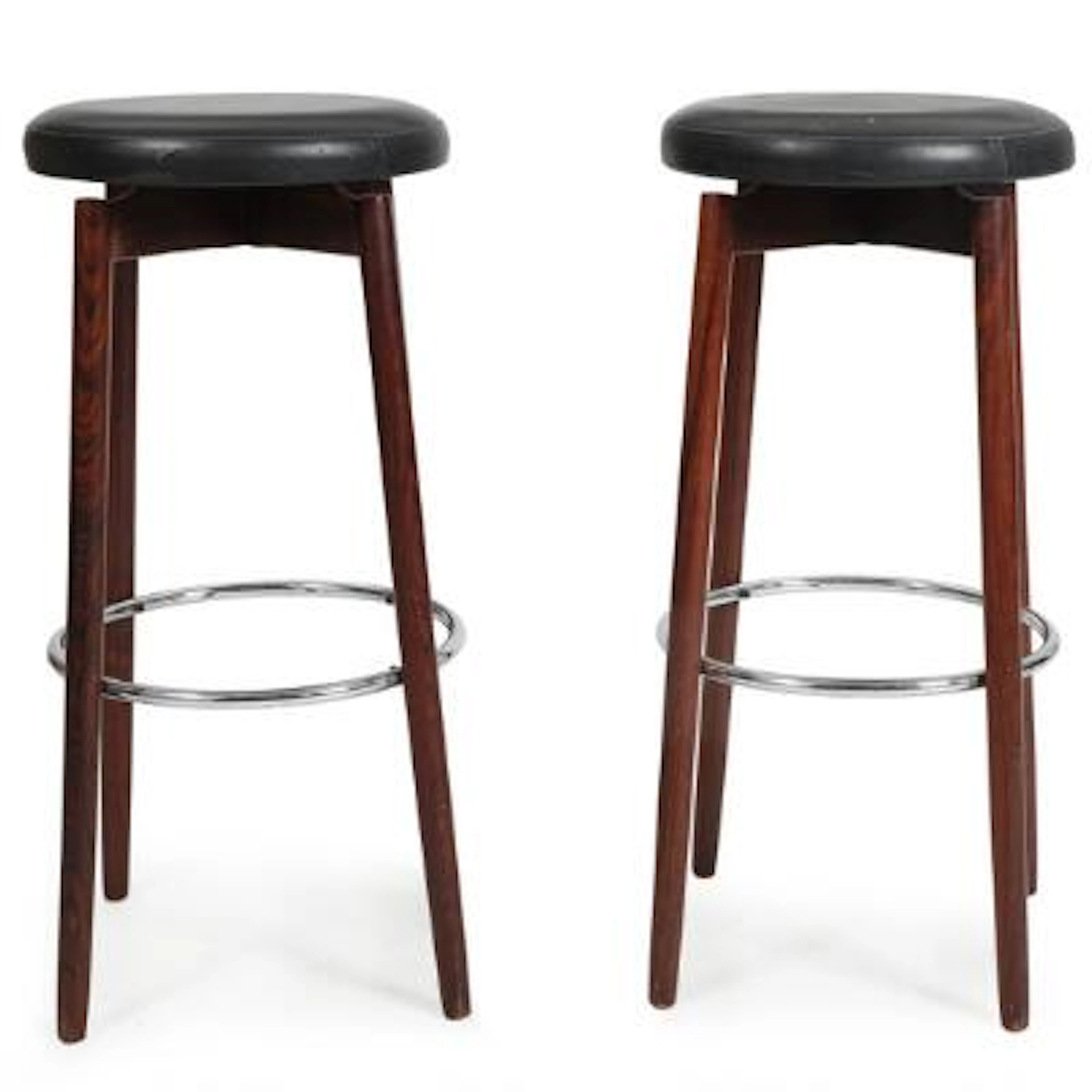 Hugo Frandsen: A pair of rosewood bar stools, upholstered with black