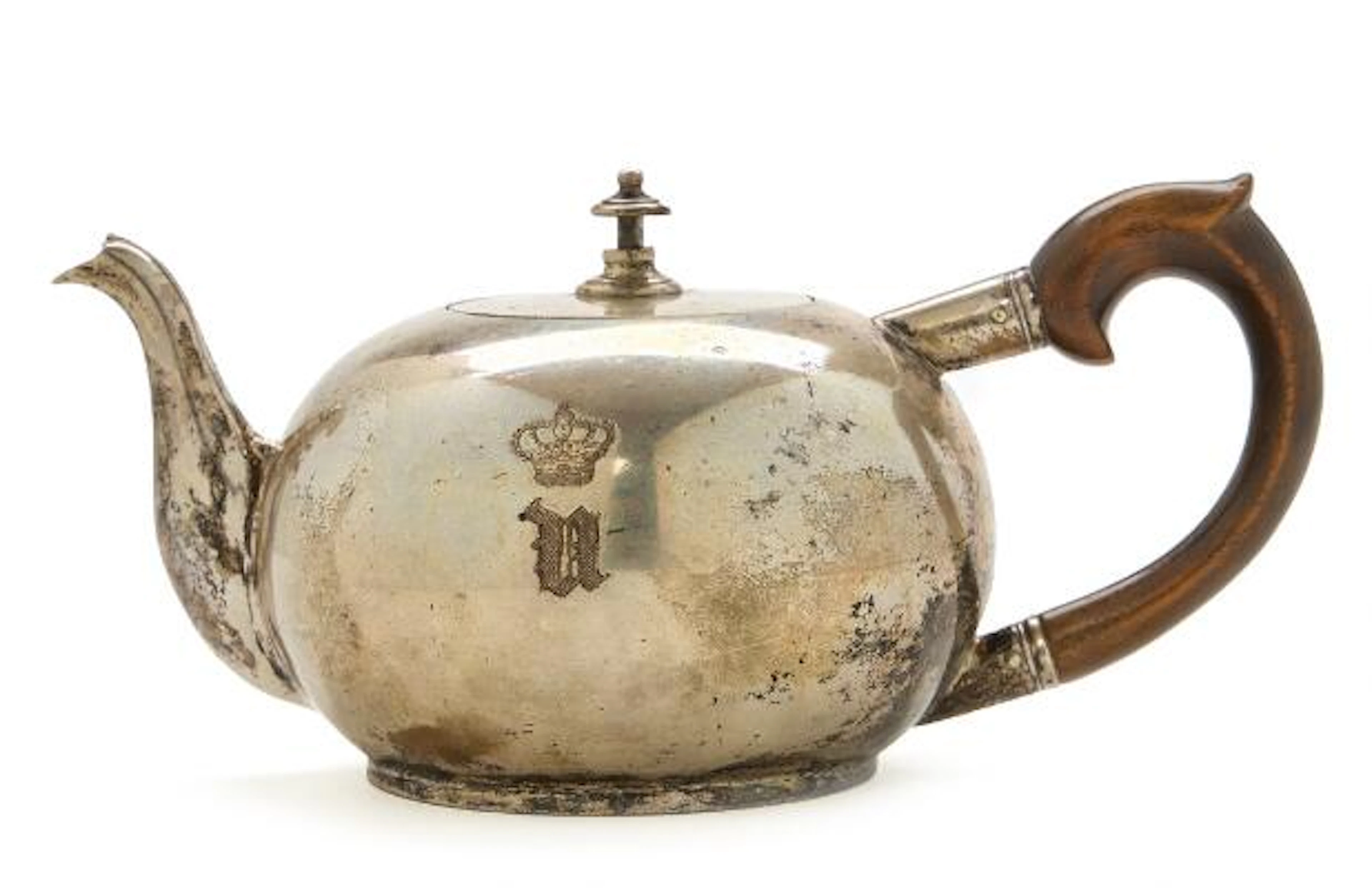 A silver teapot with princely crowned N. Severin brothers, Schleswig