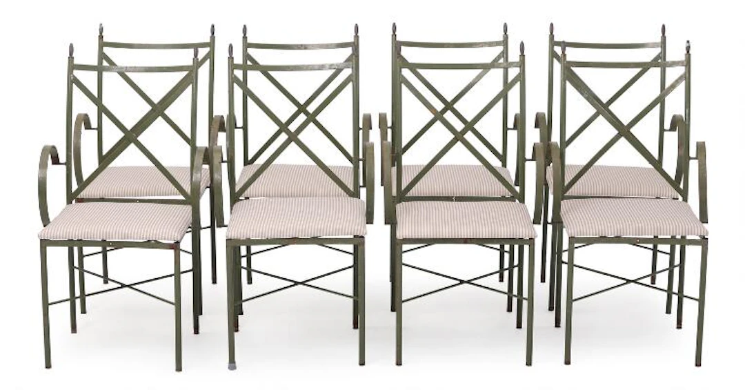 Danish furniture design: Set of eight garden chairs with green lacquered